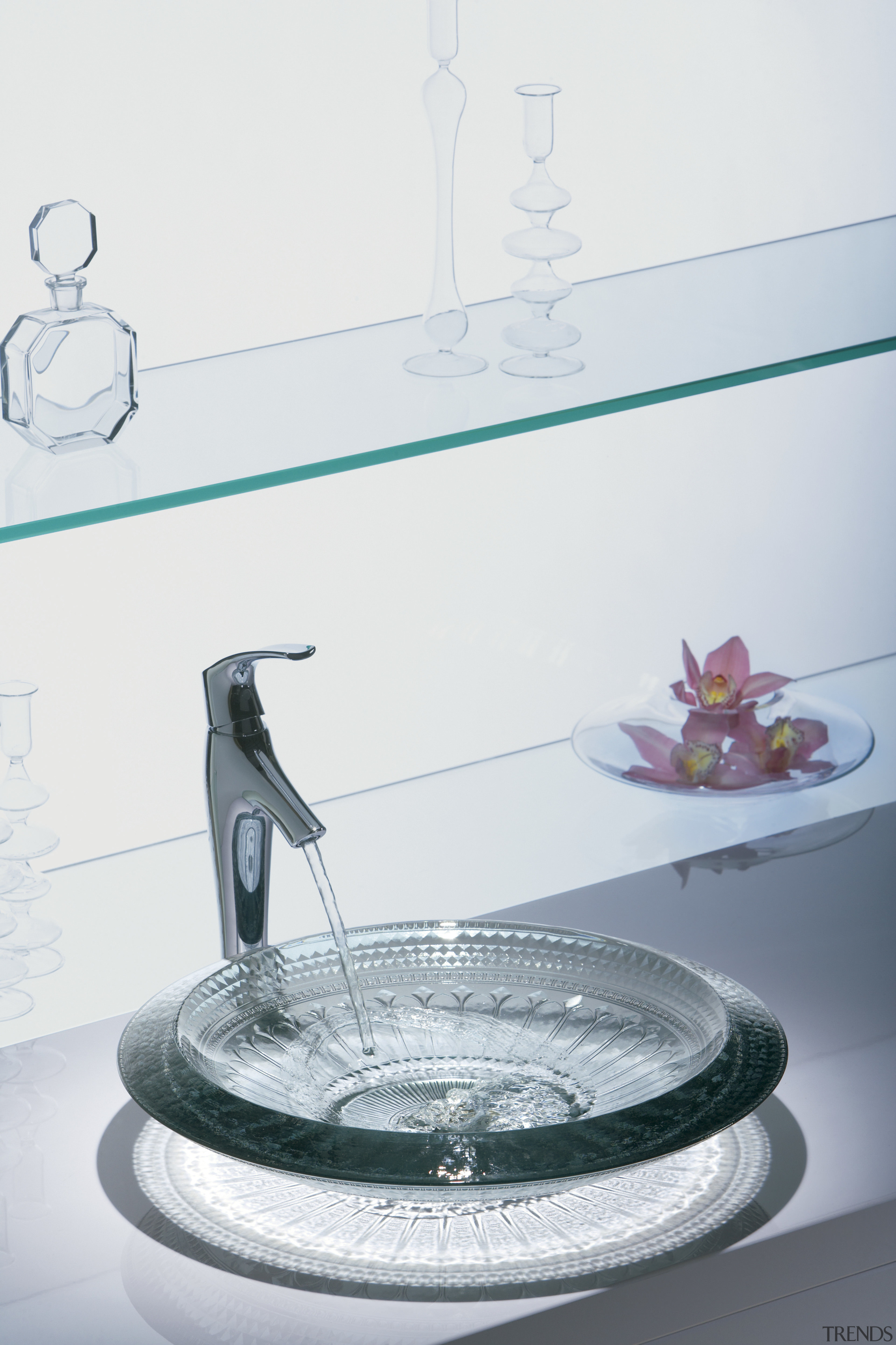 Image of a basin and tapware by the design, glass, plumbing fixture, product design, sink, table, tap, water, white