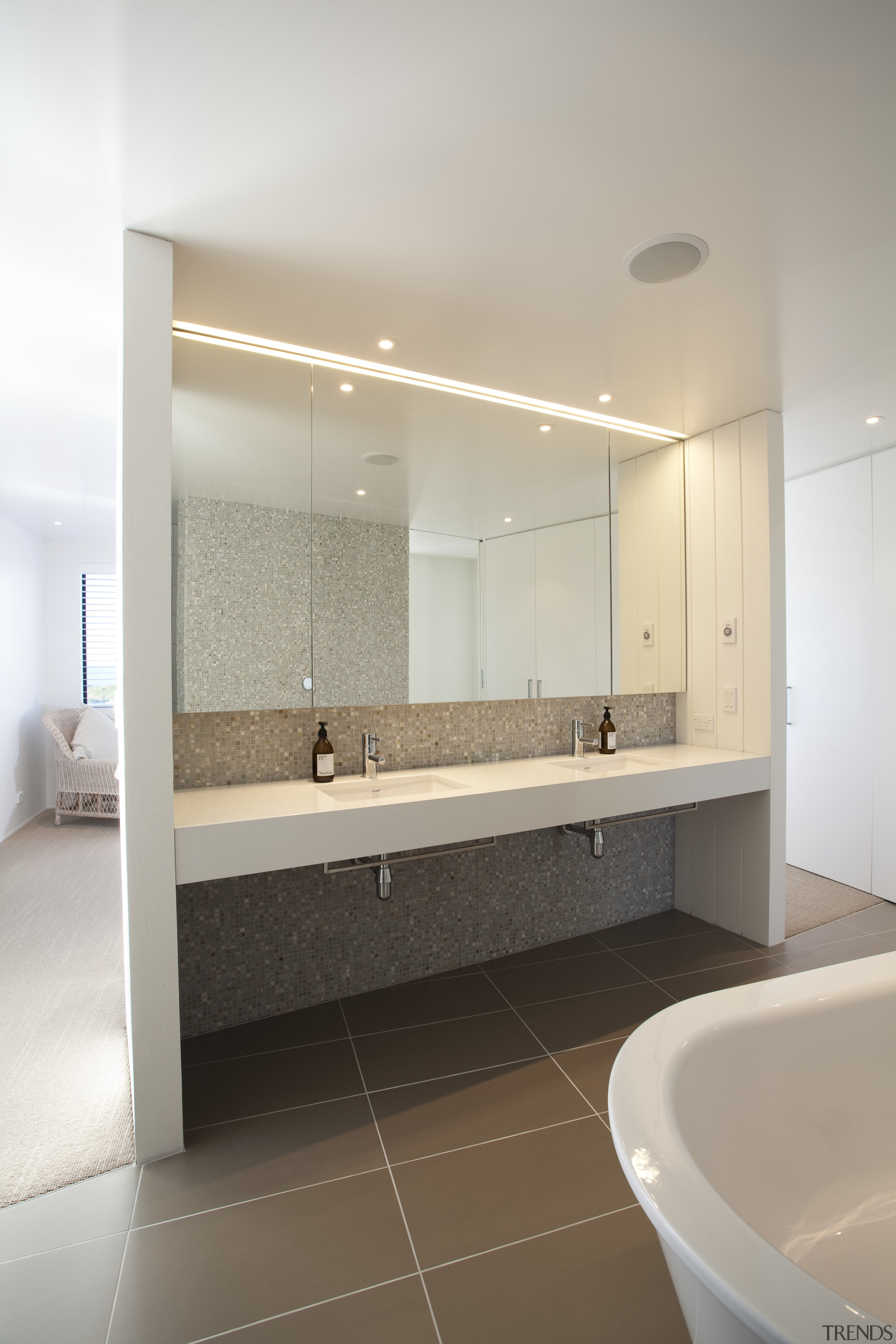 Ponting Fitzgerald-designed beach house - Ponting Fitzgerald-designed beach architecture, bathroom, floor, interior design, plumbing fixture, real estate, room, sink, tile, gray