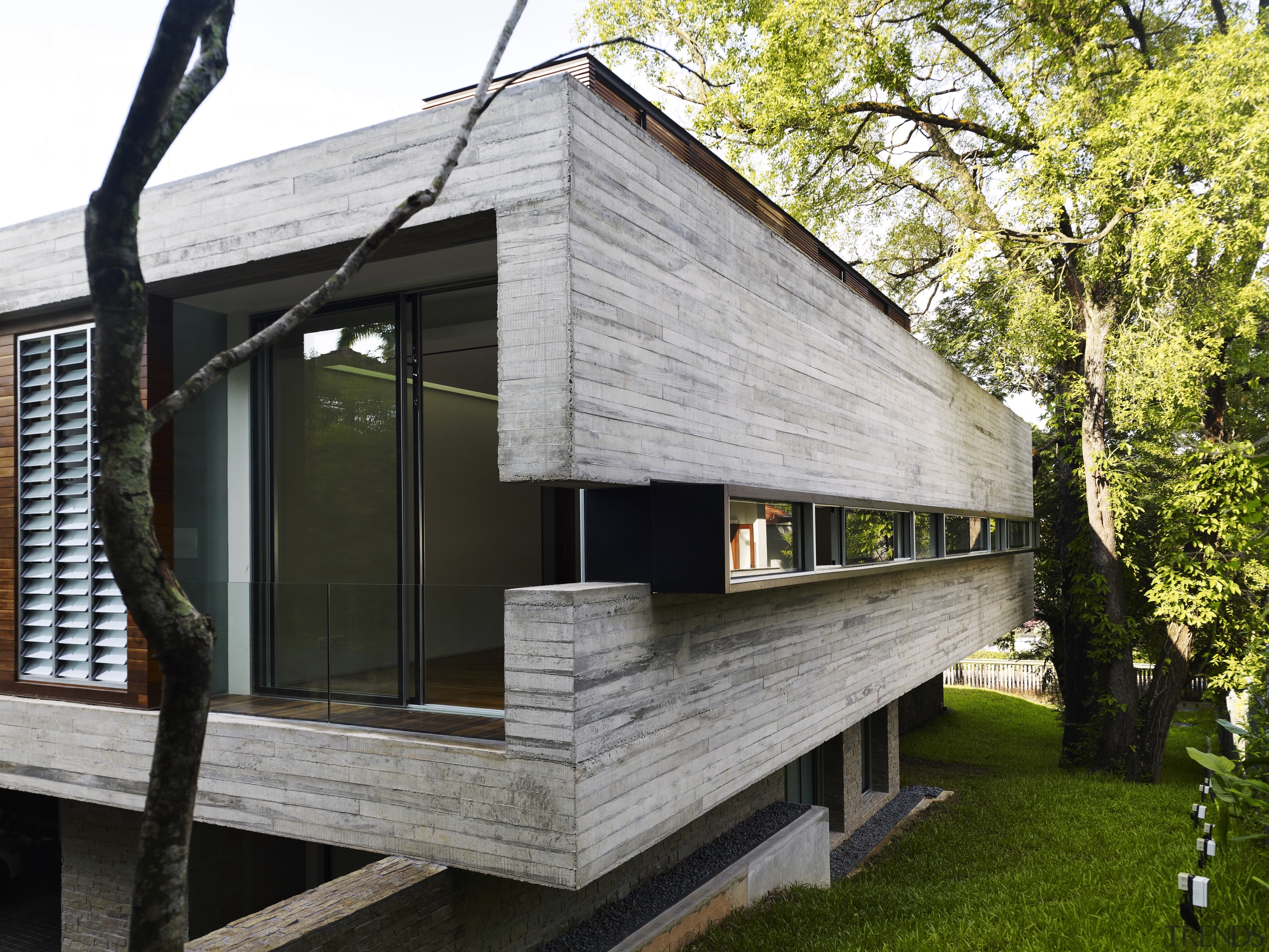 This low-lying, high-end house is by Ong Singapore architecture, cottage, facade, home, house, real estate, siding, black, white