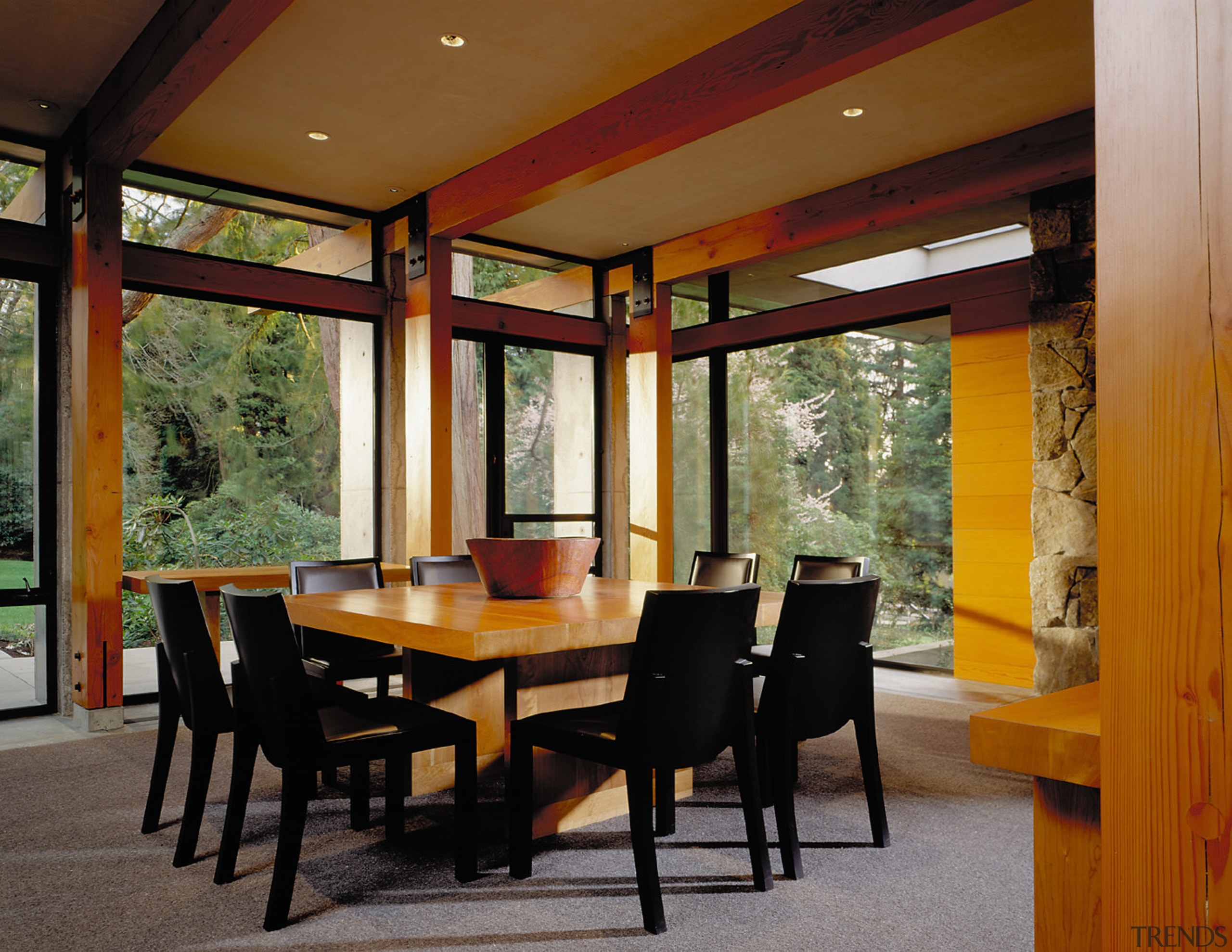 View of dining area - View of dining ceiling, dining room, house, interior design, living room, real estate, room, table, window, brown