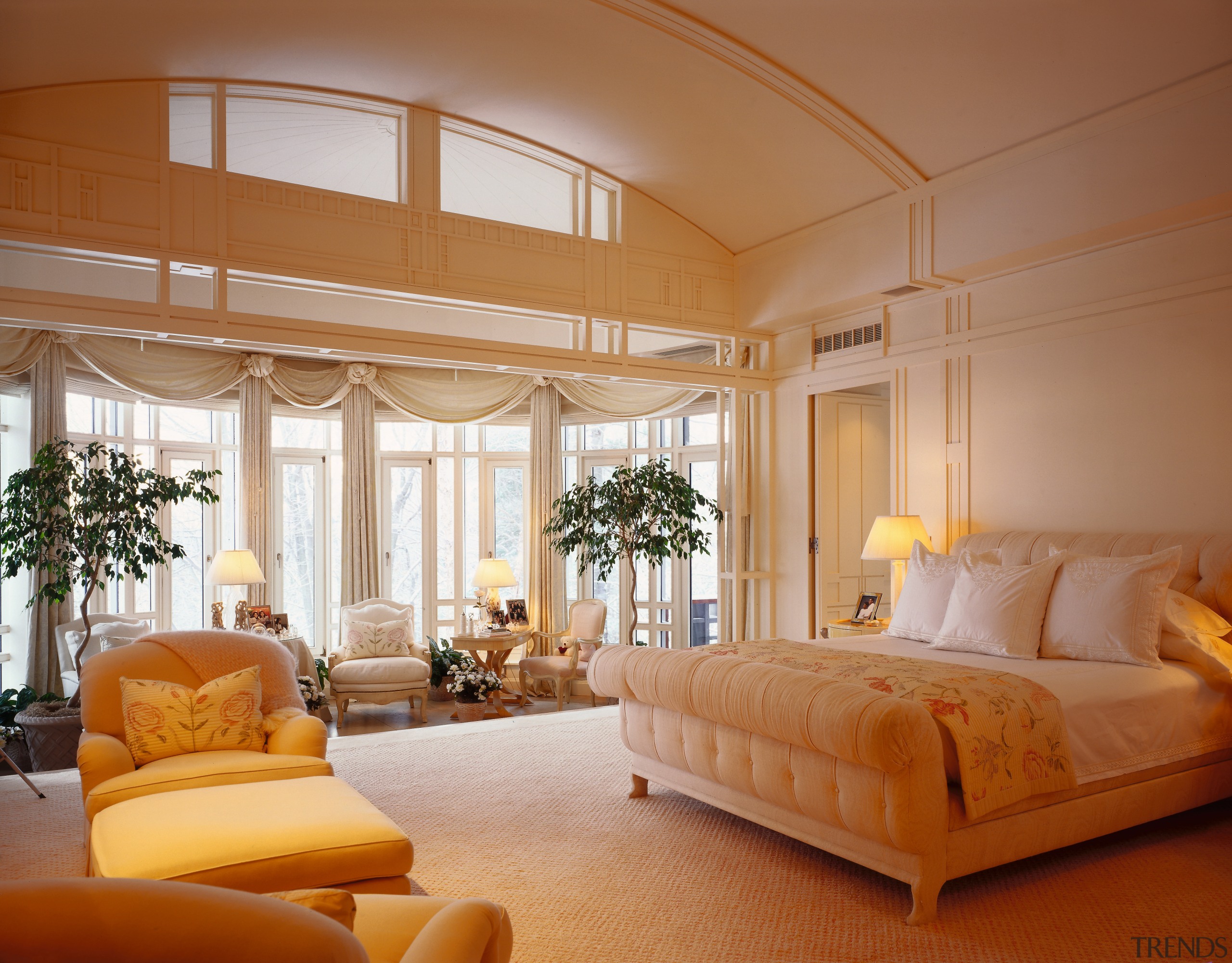 View of the master bedroom, cream walls, large ceiling, estate, home, interior design, living room, real estate, room, suite, window, window covering, window treatment, brown