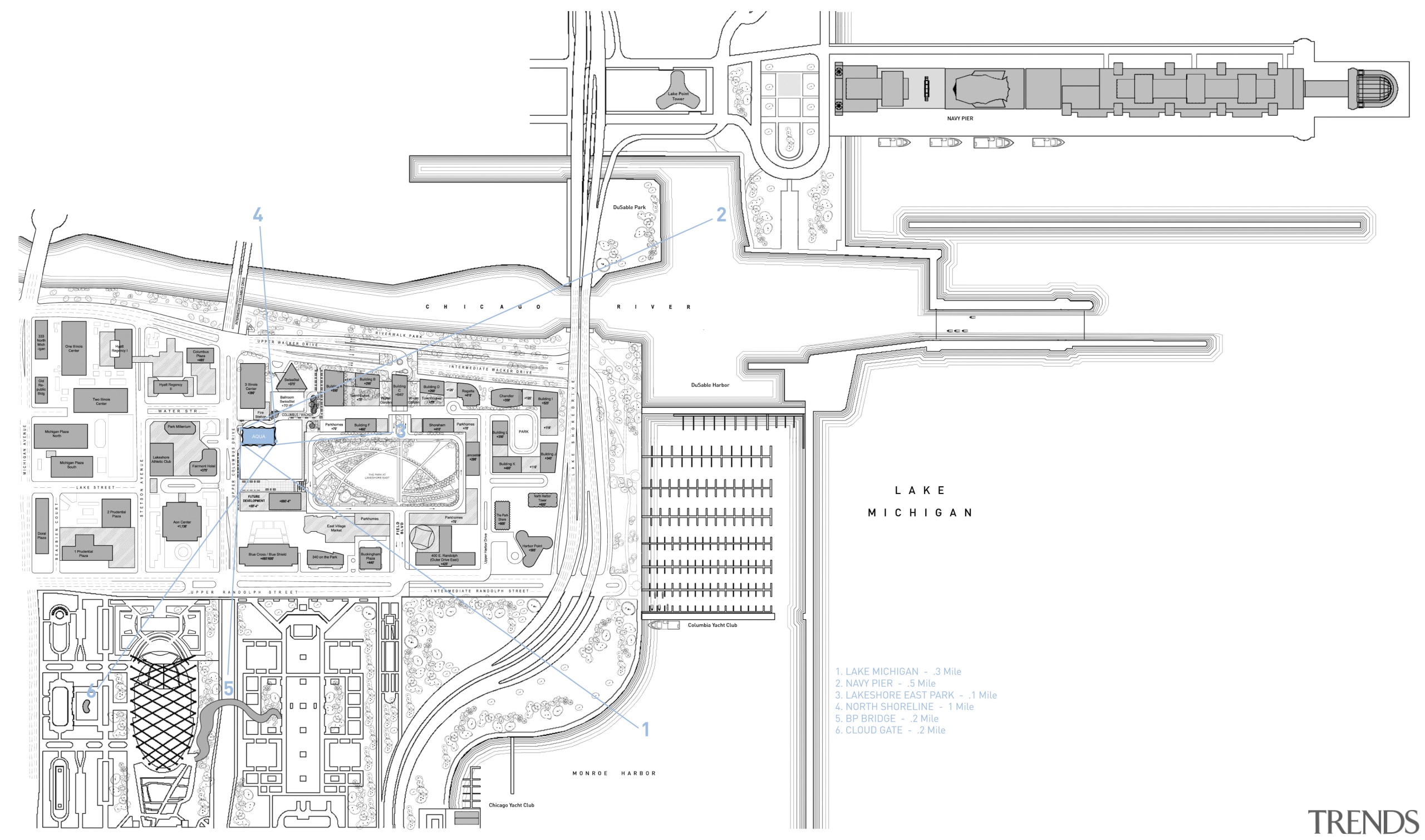 View of architectural drawings of the Aqua Tower area, design, diagram, drawing, engineering, floor plan, line, plan, product, product design, structure, technical drawing, urban design, white