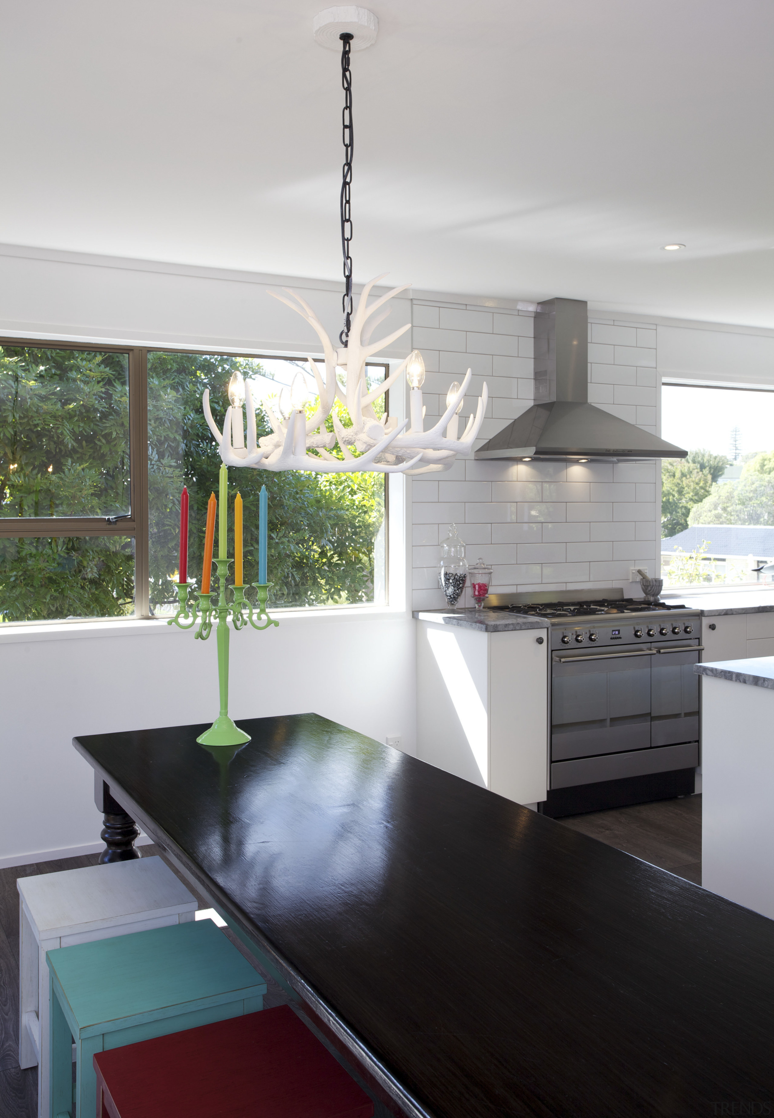 The owners chose a Smeg SUK92MX8 90cm range countertop, home, house, interior design, kitchen, room, table, gray