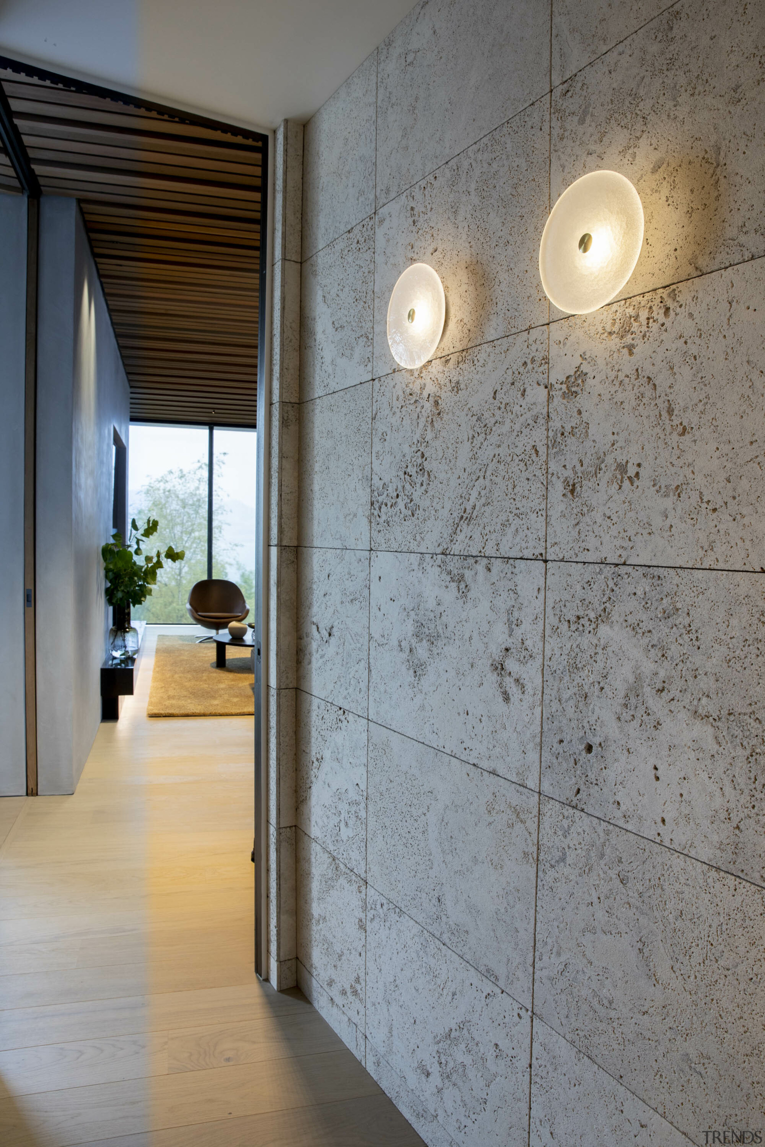 Looking out from the concealed powder room. 