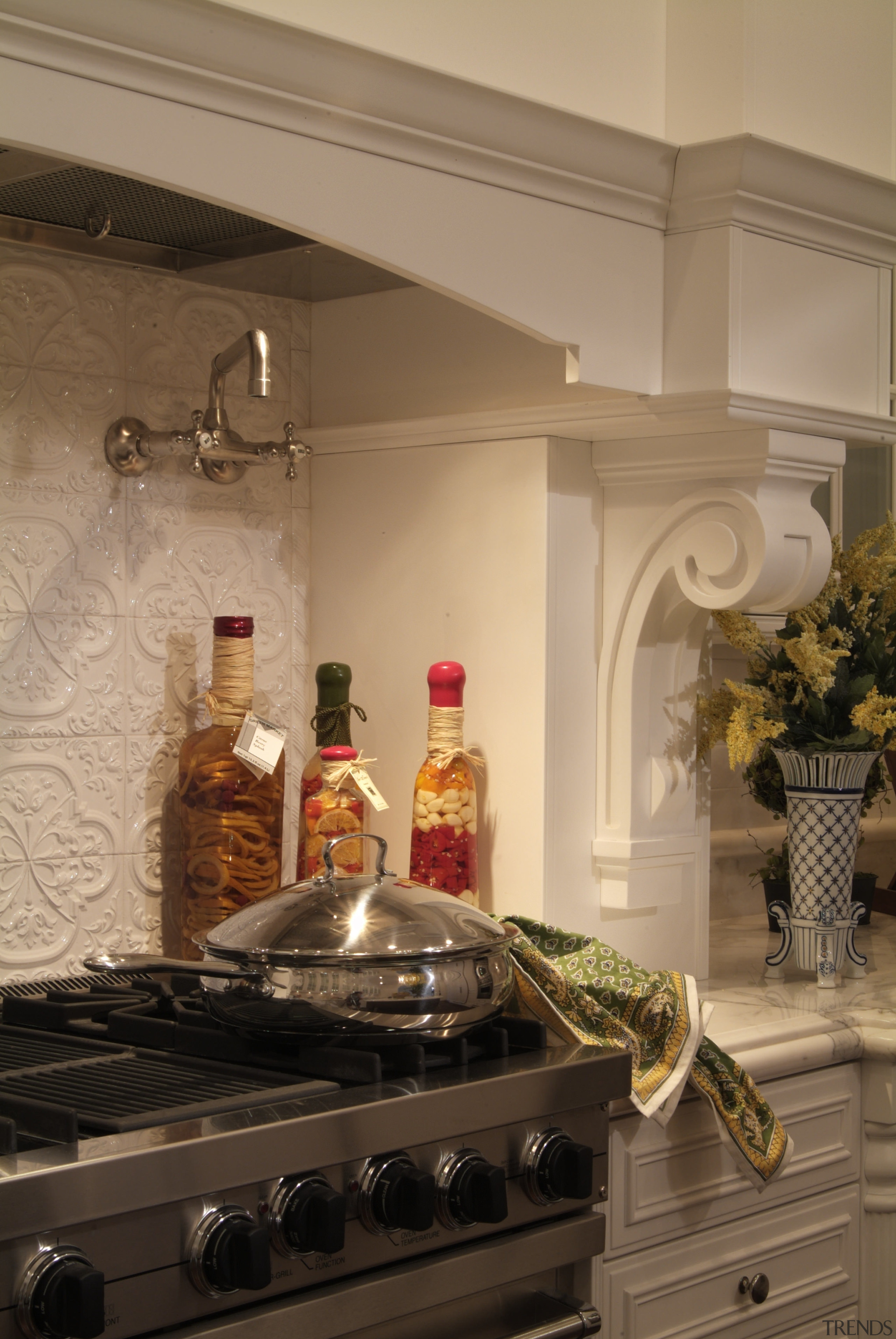 A view of a kitchen by Downsview Features countertop, interior design, kitchen, room, orange, brown