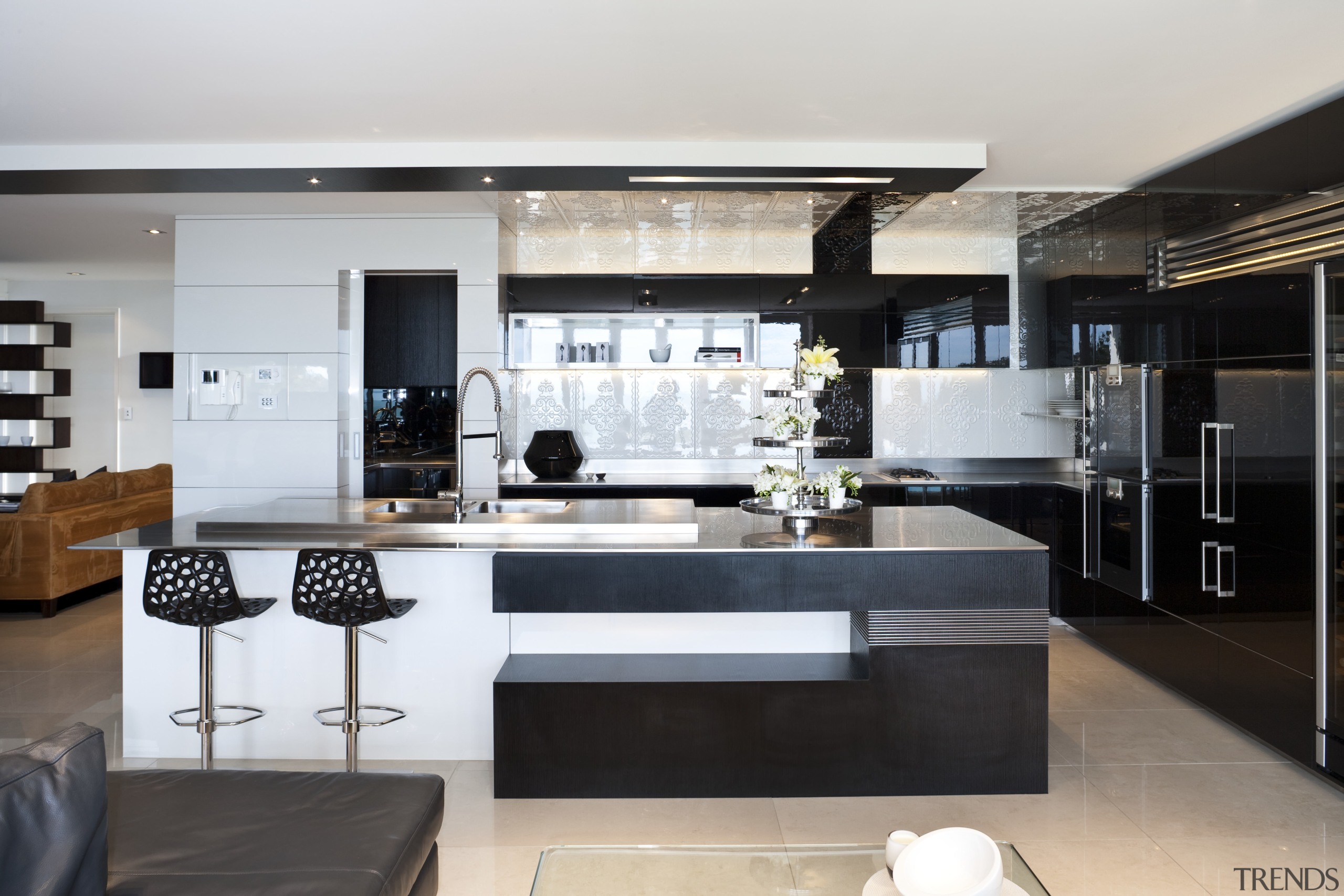 View of modern kitchen - View of modern countertop, interior design, kitchen, gray, black, white