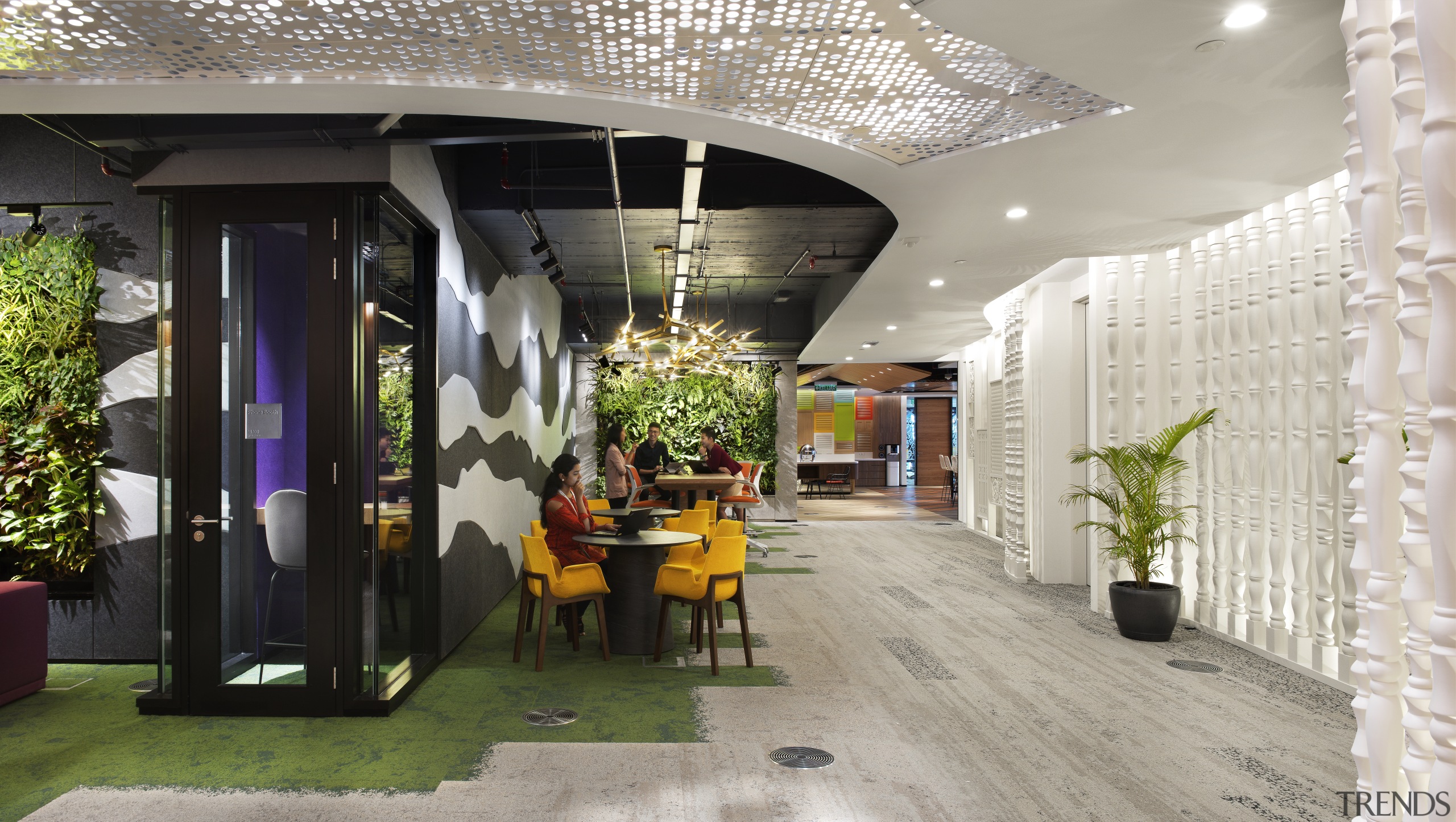 The new offices for Microsoft KL eschew corporate ceiling, interior design, lobby, gray