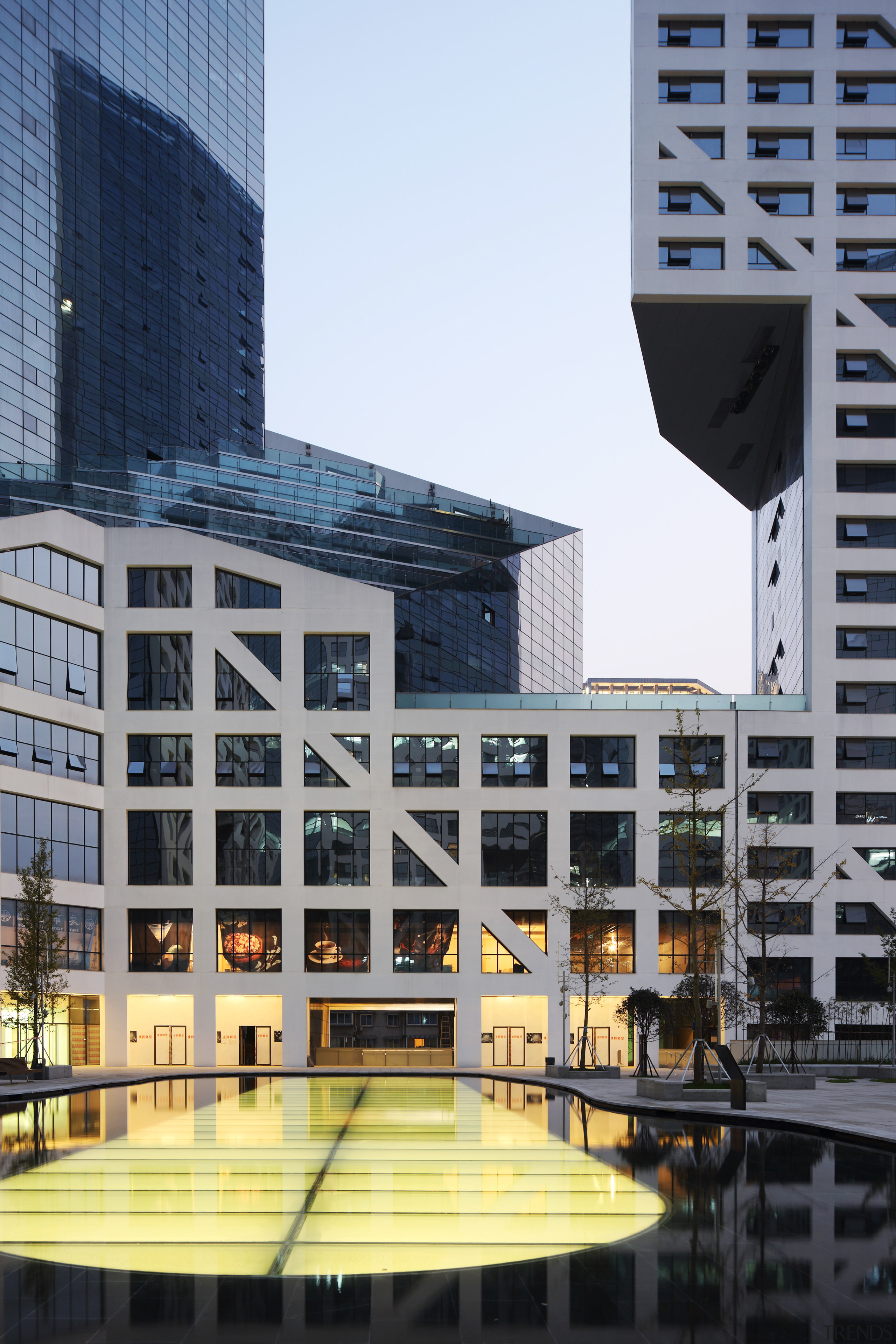 Raffles City Chengdu by Steven Holl Architects - apartment, architecture, building, city, commercial building, condominium, corporate headquarters, daytime, downtown, headquarters, landmark, metropolis, metropolitan area, mixed use, neighbourhood, reflection, skyscraper, tower block, urban area, white