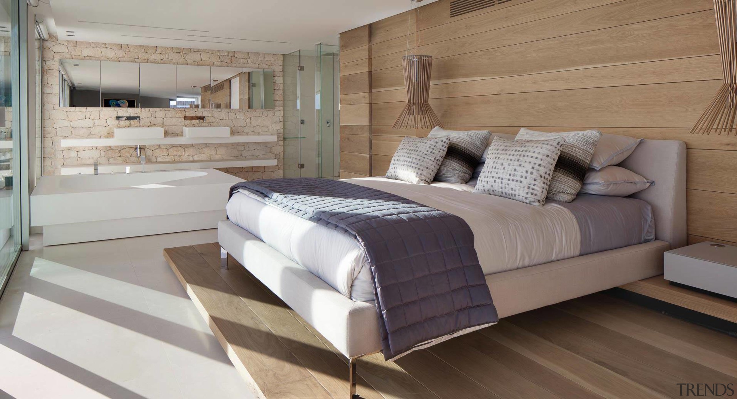 Wooden natural themed room - Wooden natural themed bed, bed frame, bedroom, floor, flooring, furniture, hardwood, home, interior design, mattress, real estate, room, suite, wall, wood, wood flooring, gray, brown