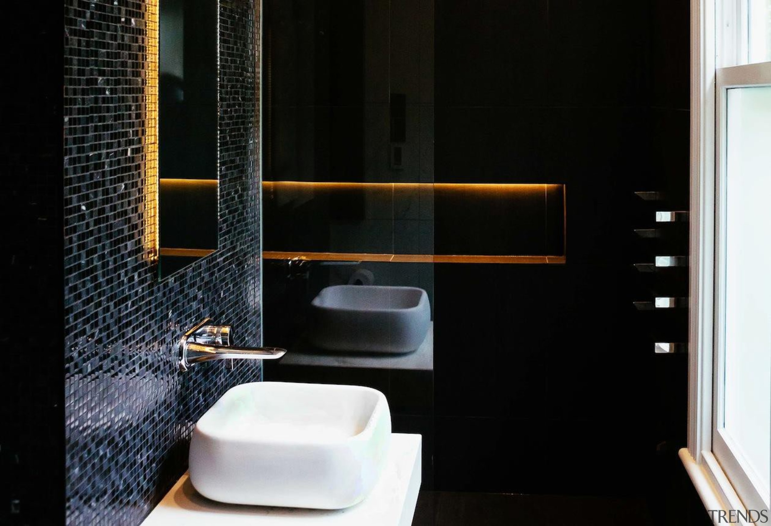 Studio 106 – Highly Commended - 2015 Trends bathroom, interior design, plumbing fixture, room, sink, black