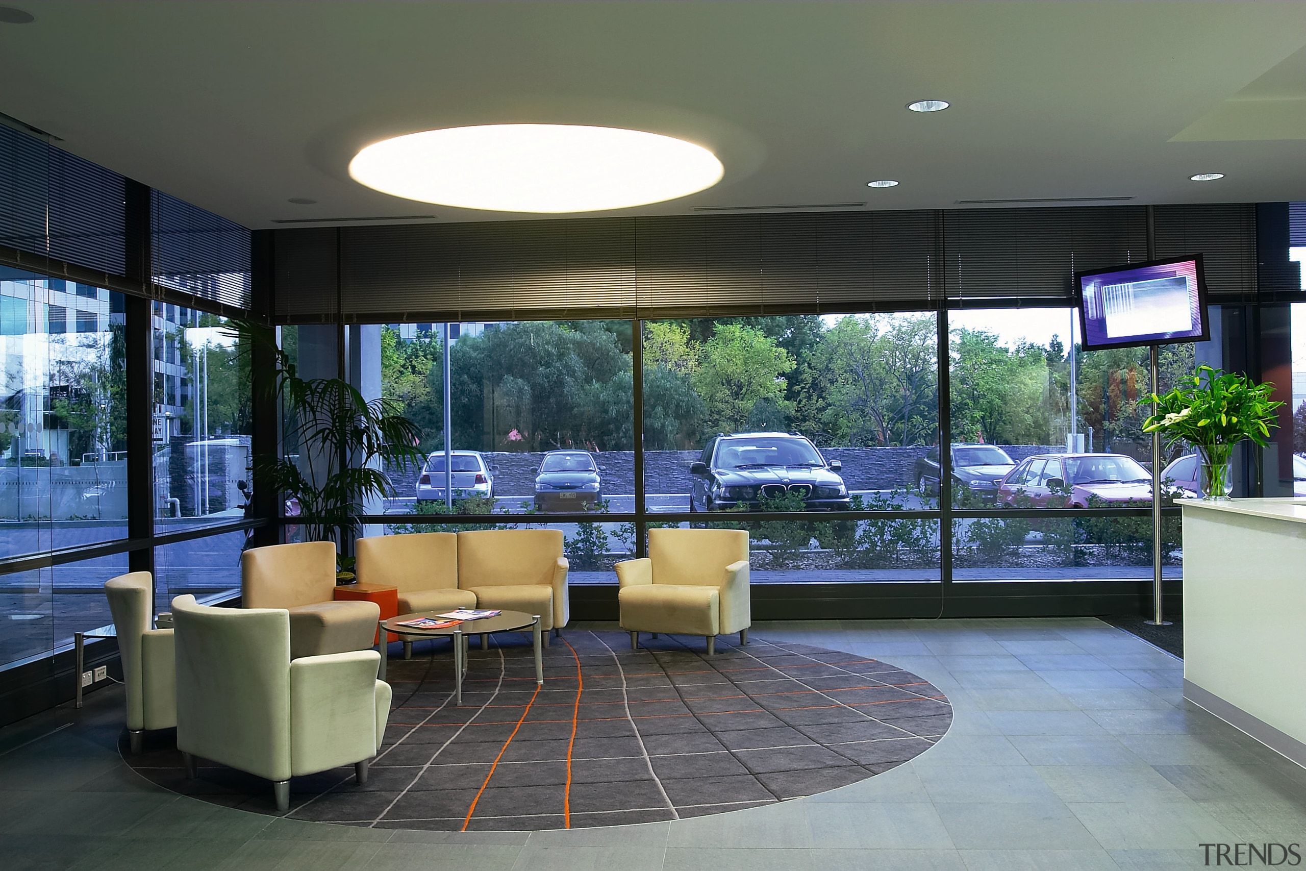 View of the seating area in the reception, architecture, interior design, lobby, real estate, window, gray, black