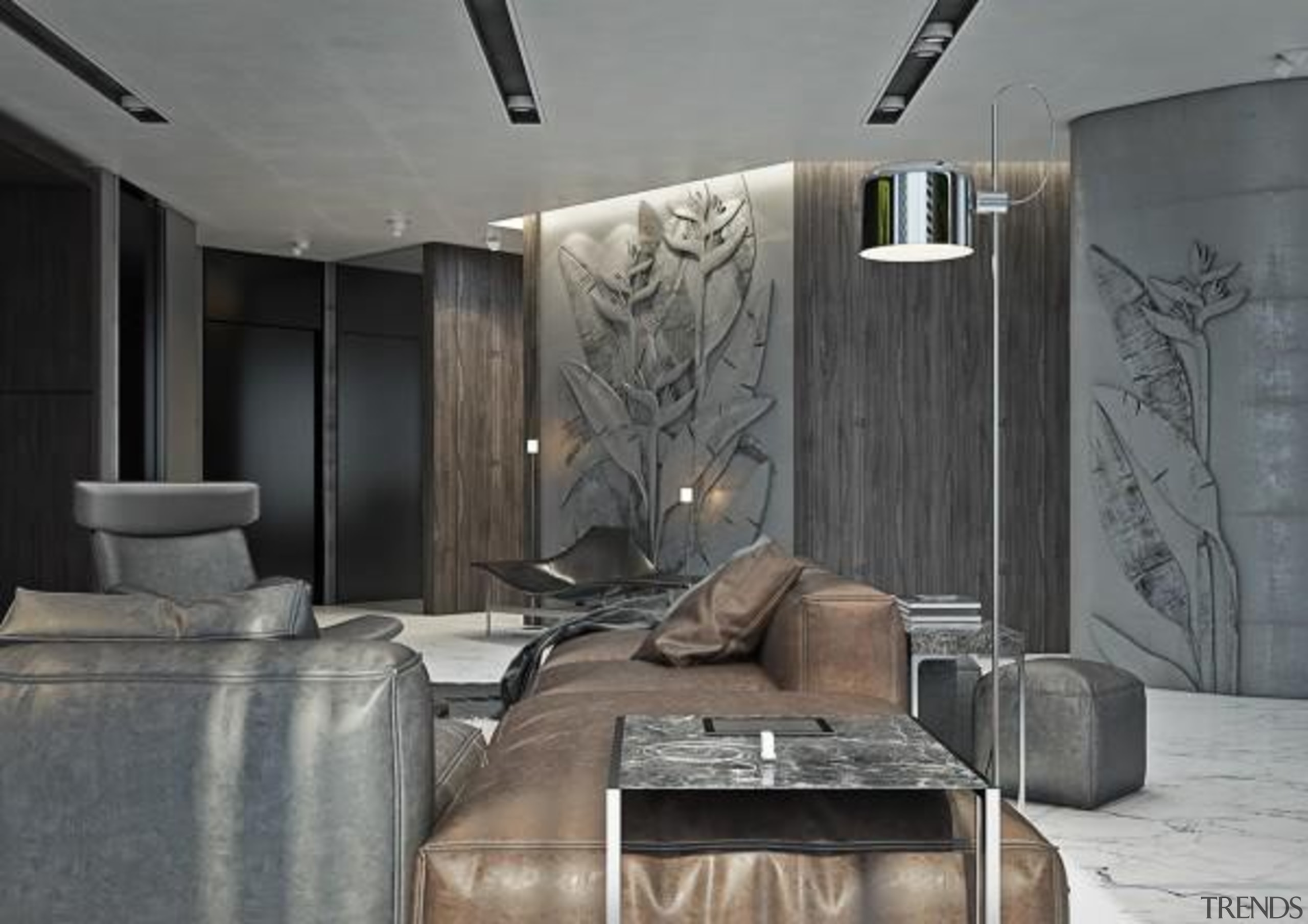 carved walls - Masculine Apartments - ceiling | ceiling, interior design, room, wall, gray, black