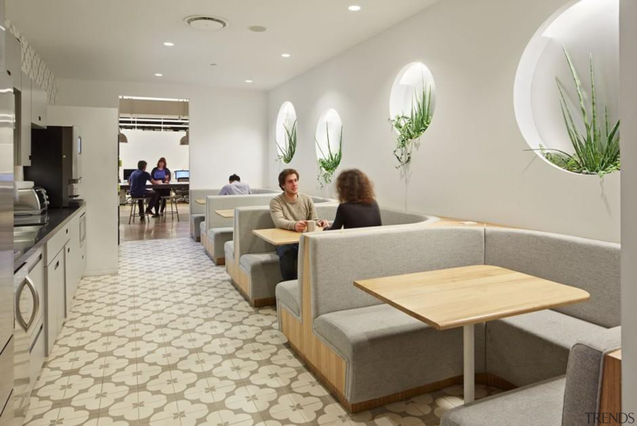 The design for renowned advertising agency Wieden+Kennedy moves furniture, interior design, lobby, gray