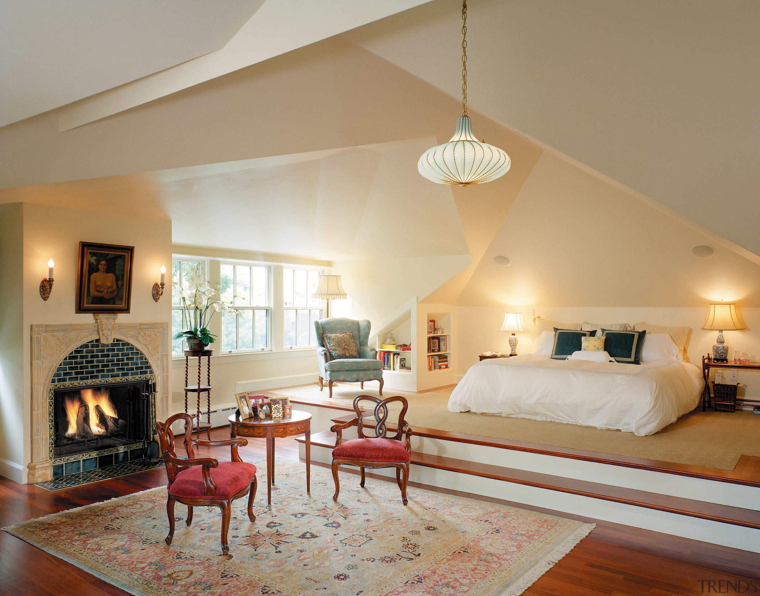 view of the master bedroom  located on ceiling, estate, floor, home, house, interior design, living room, property, real estate, room, suite, wall, gray, brown