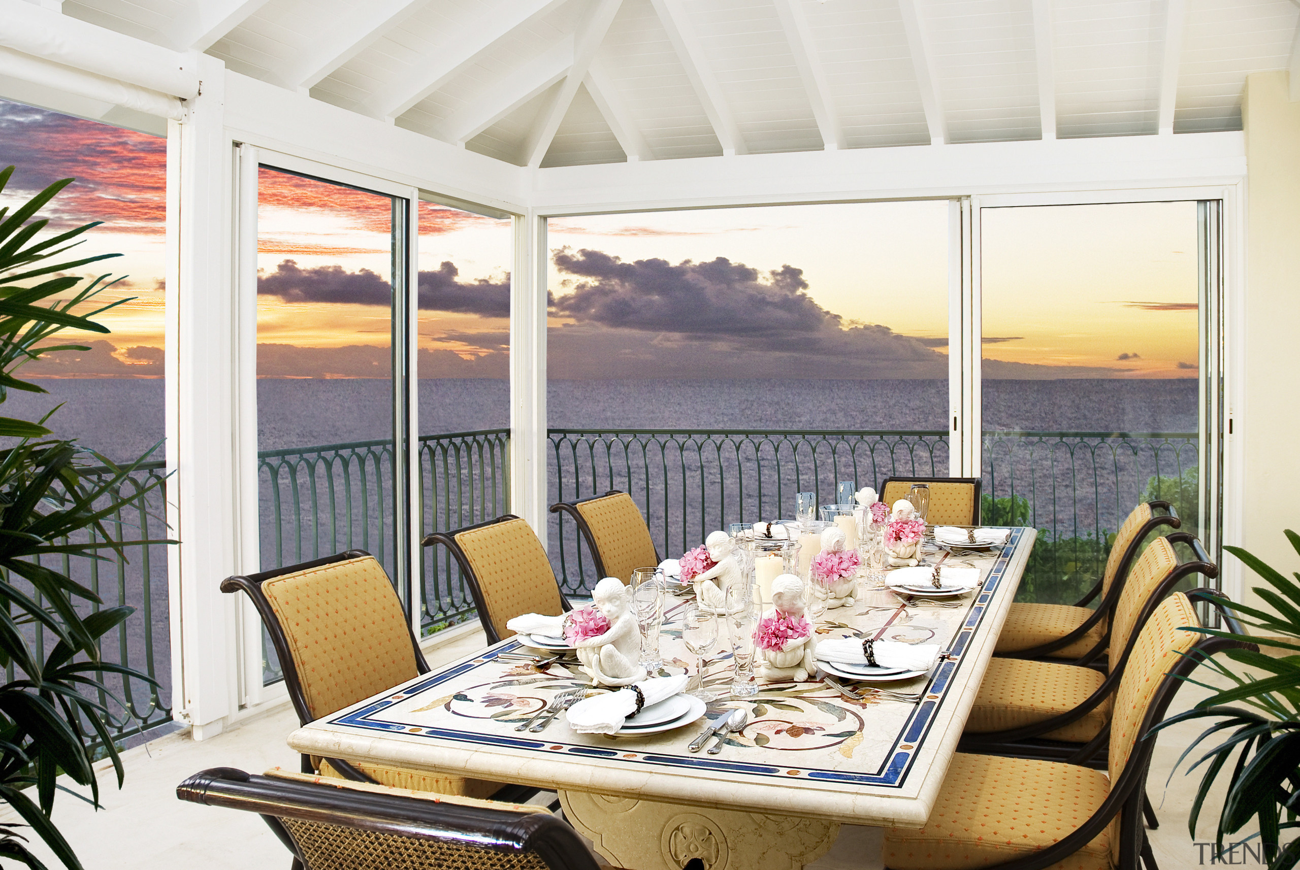 This home was designed by Geoffrey Bradfield. Here home, interior design, real estate, table, window, white