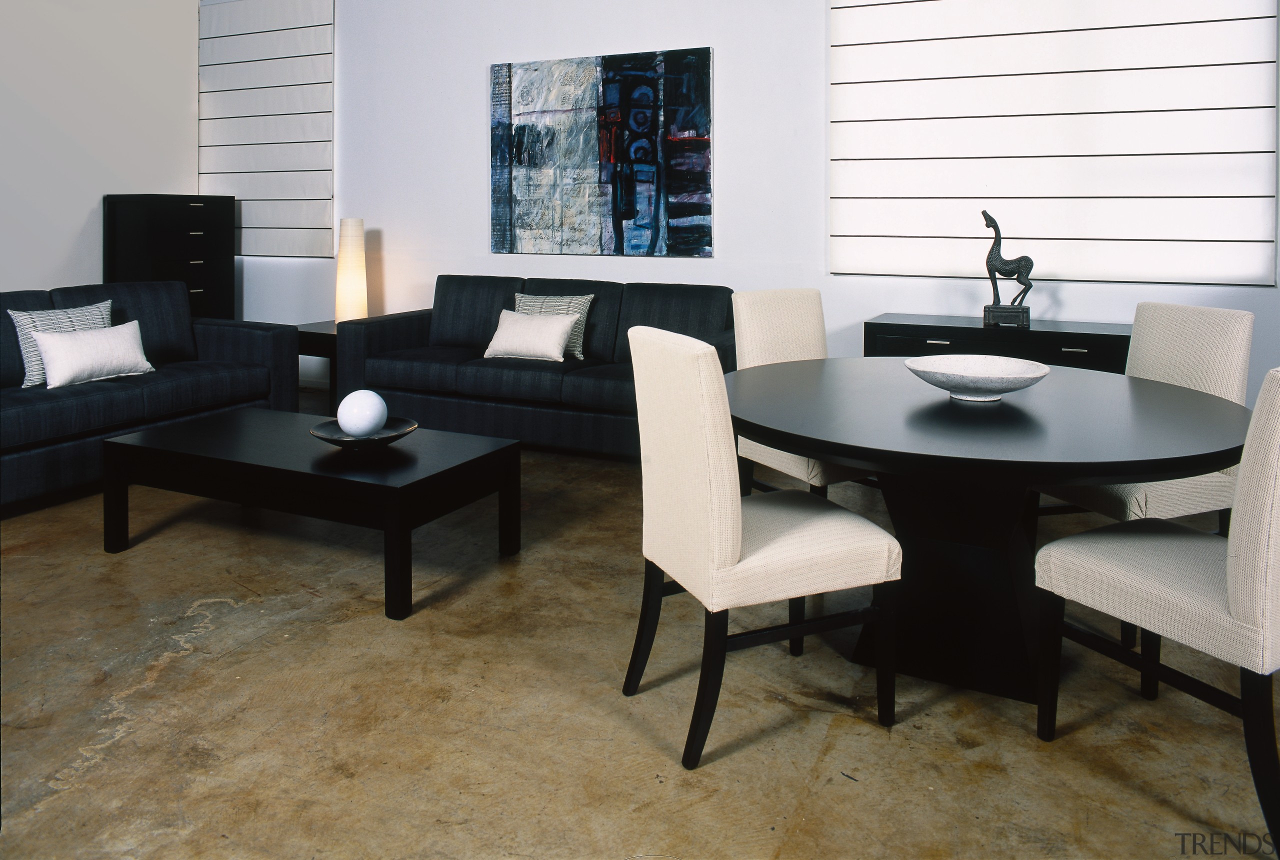 View of this dining &amp; living area - chair, coffee table, floor, flooring, furniture, interior design, living room, product design, room, table, brown