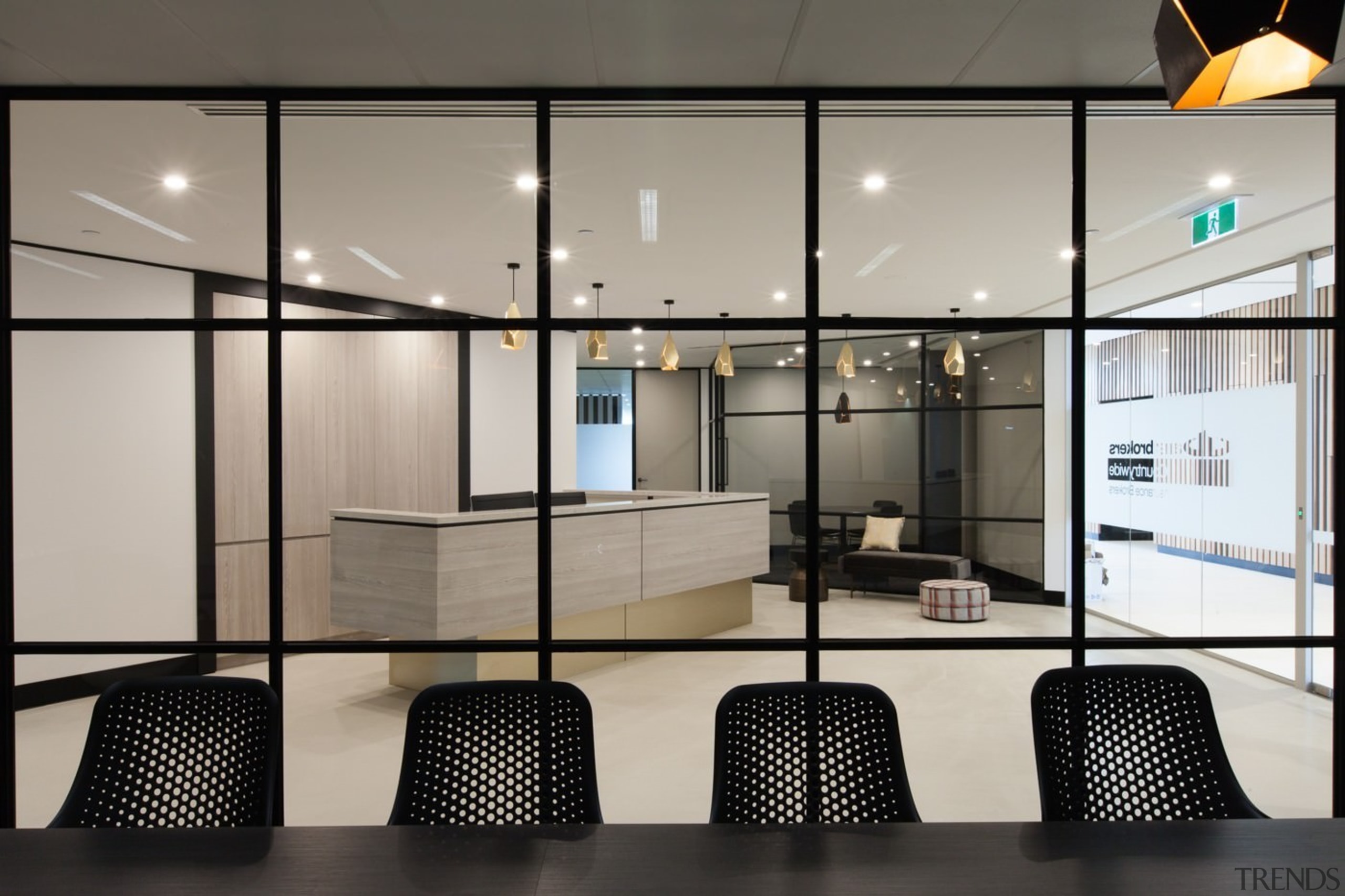 Austbrokers Countrywide – New office designed by A1 floor, glass, interior design, lobby, gray, black