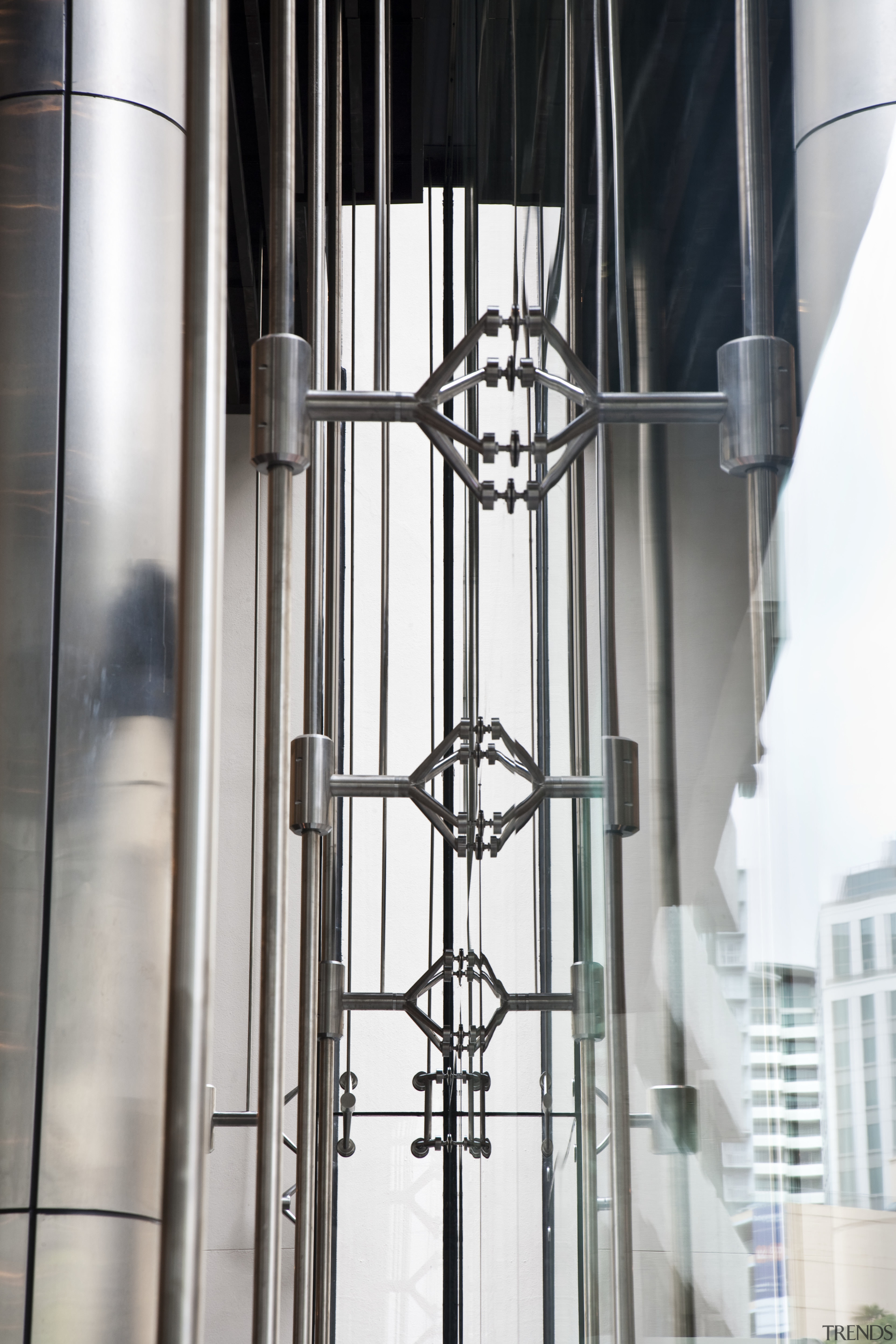 Interior view of the Deloitte Centre offices which architecture, building, facade, glass, iron, light fixture, structure, white