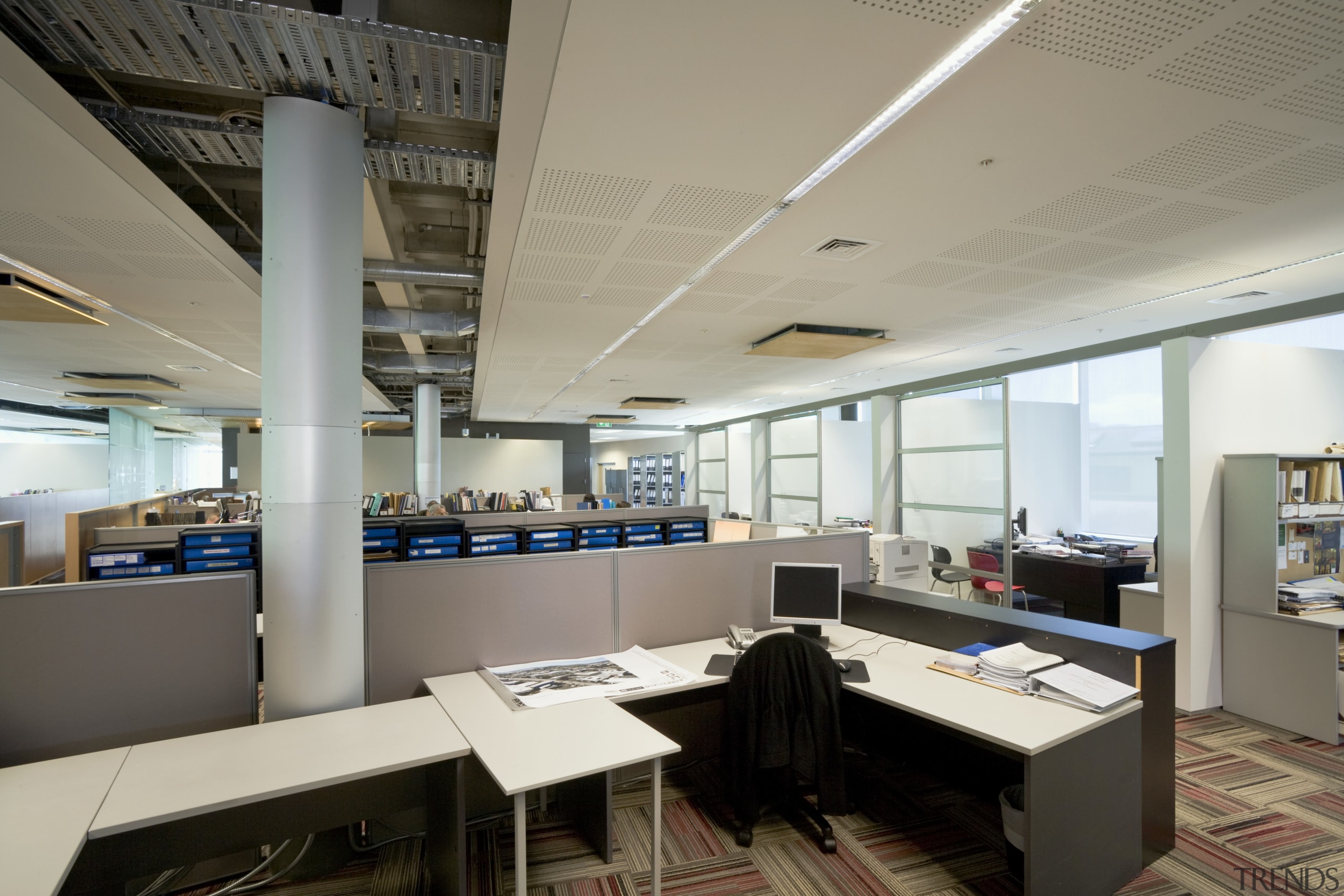 Image of  fit-out in Stephenson &amp; Turner ceiling, daylighting, interior design, office, gray