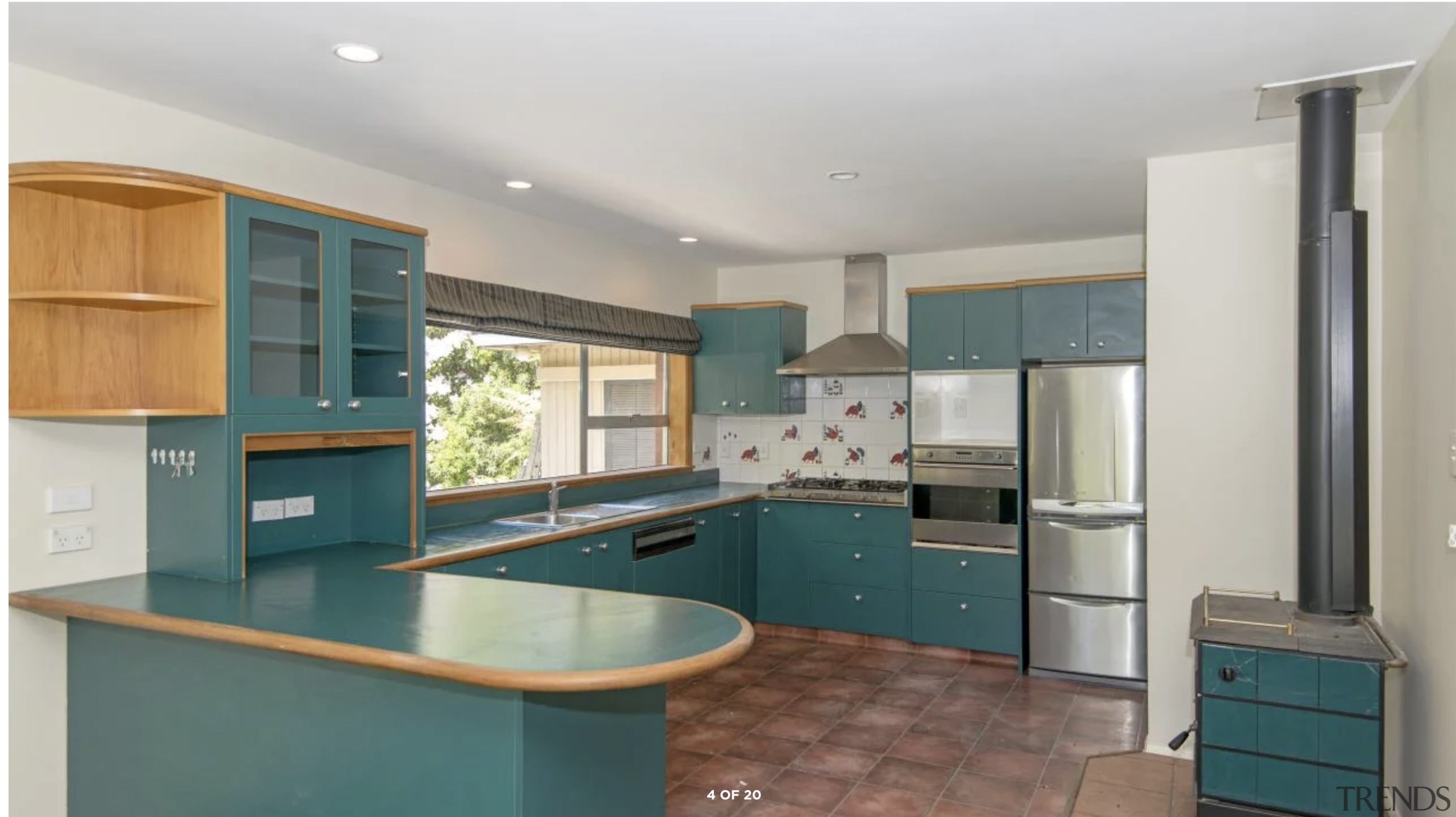 BEFORE – dated teal Kitchen. - From farmhouse 