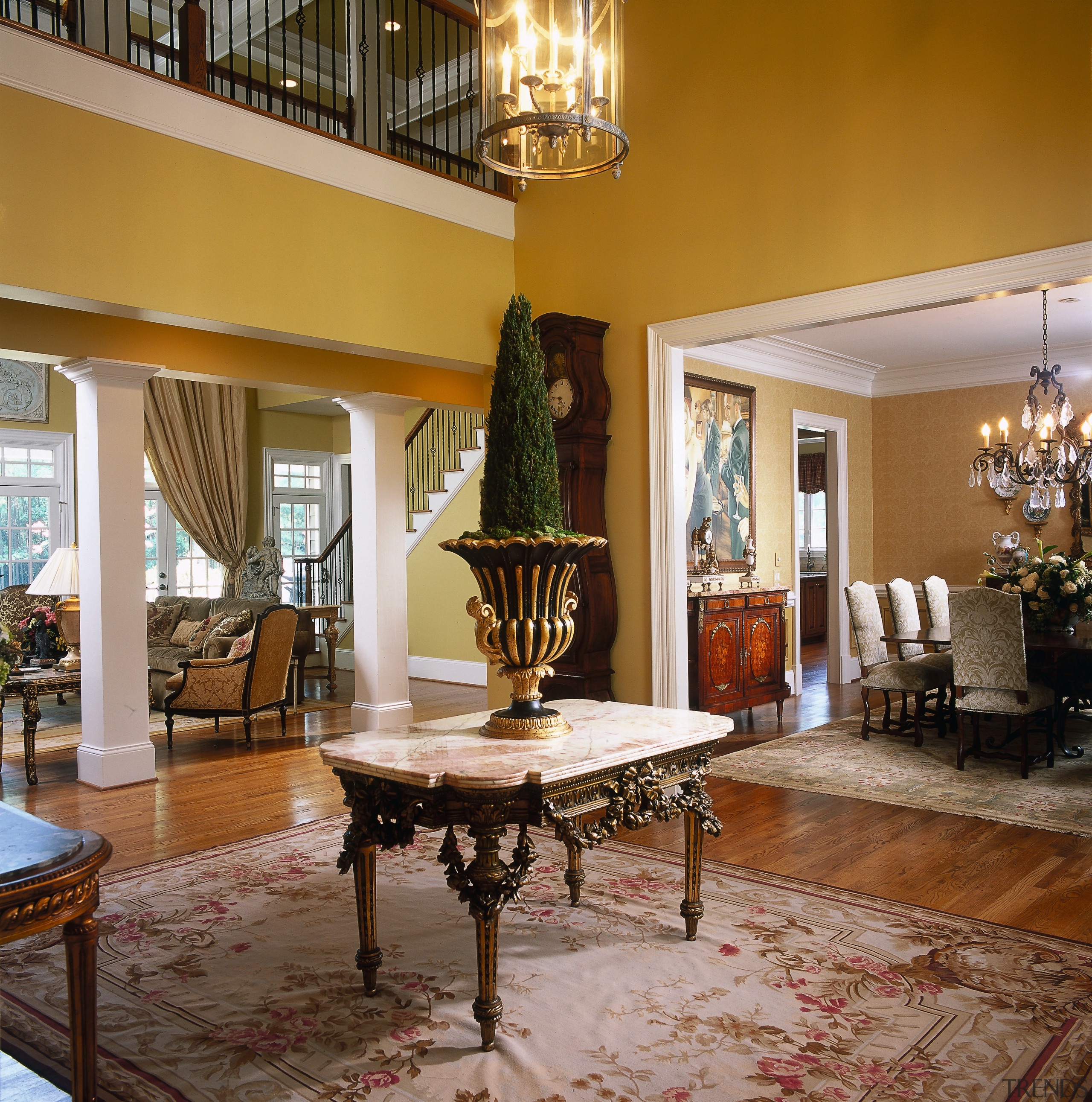 A view of the entrence hall, wooden flooring, ceiling, dining room, estate, furniture, home, interior design, living room, real estate, room, table, window, brown