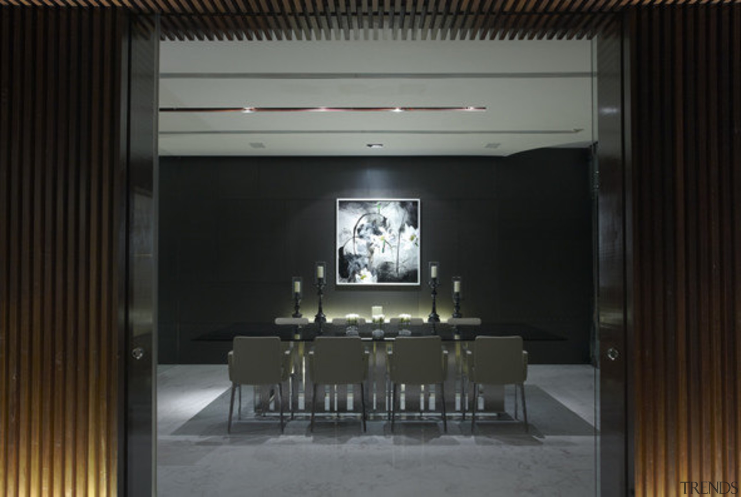 Looking into the dining area of this home architecture, auditorium, interior design, black