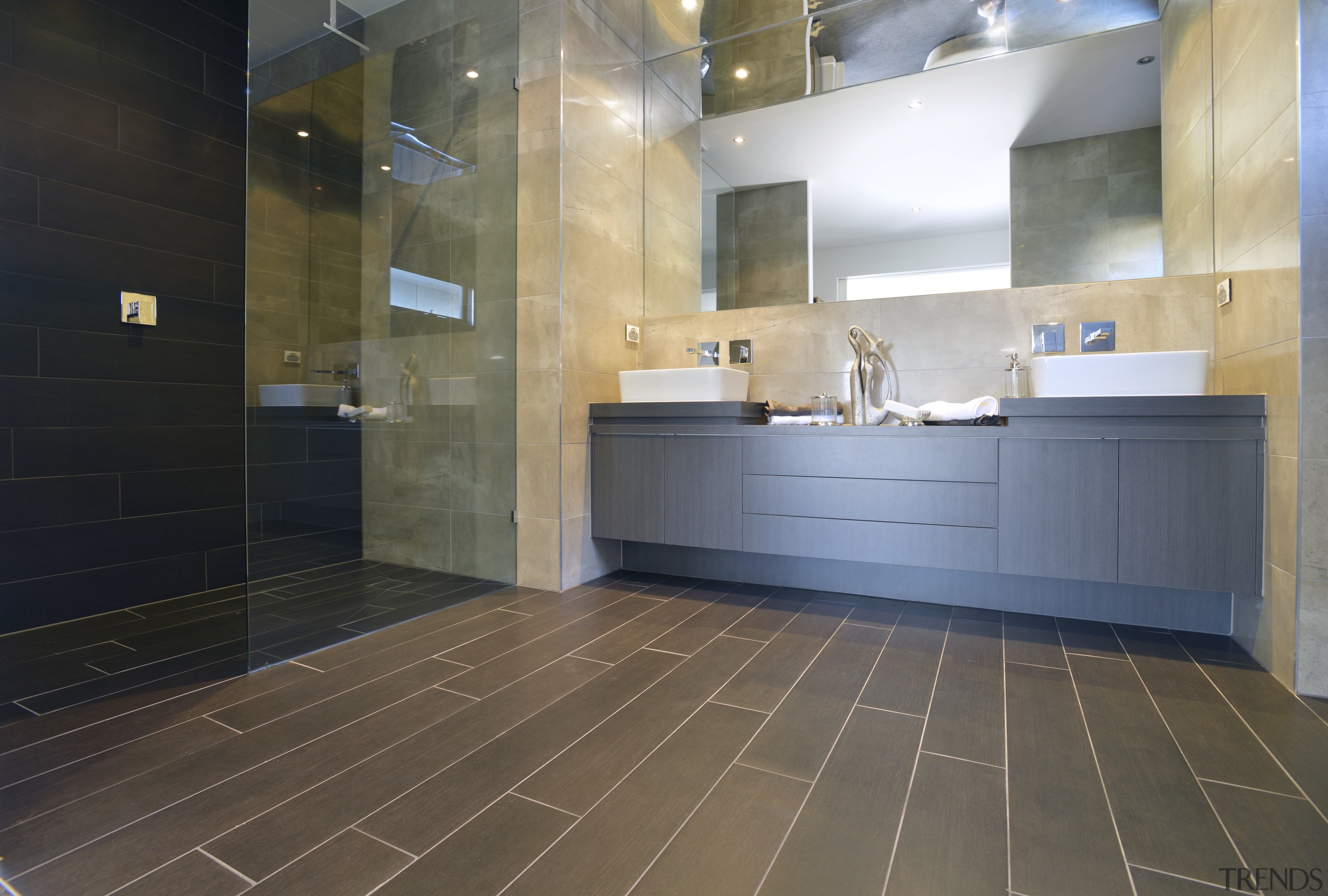 Walk this way  new porcelain tiles from bathroom, floor, flooring, interior design, lobby, room, tile, wood flooring, gray