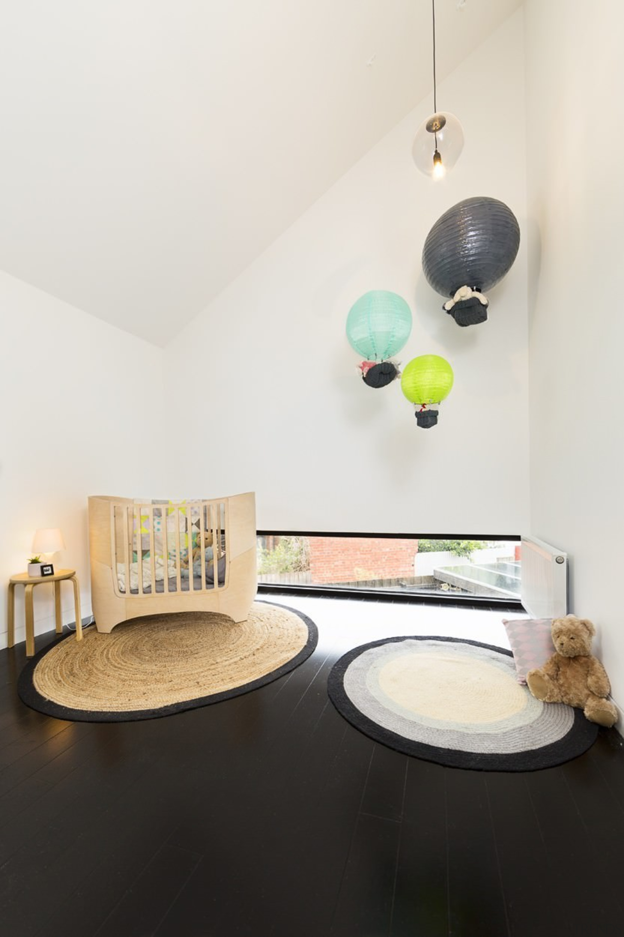 This nursery area features the perfect child-height window ceiling, floor, furniture, home, house, interior design, lamp, lampshade, light fixture, lighting, lighting accessory, product design, room, table, white