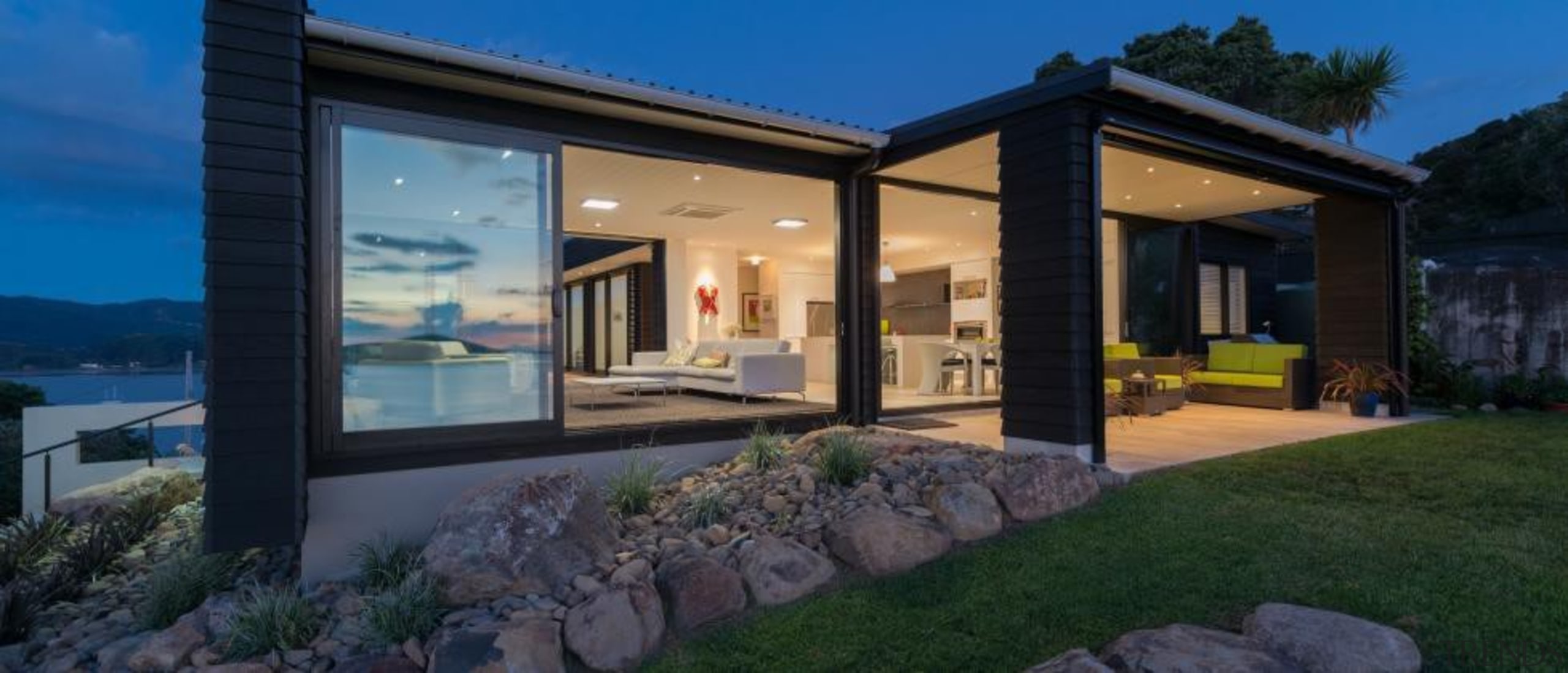 ADNZ Waikato Region Award Winner for Addition and architecture, cottage, estate, facade, home, house, lighting, property, real estate, villa, window, black