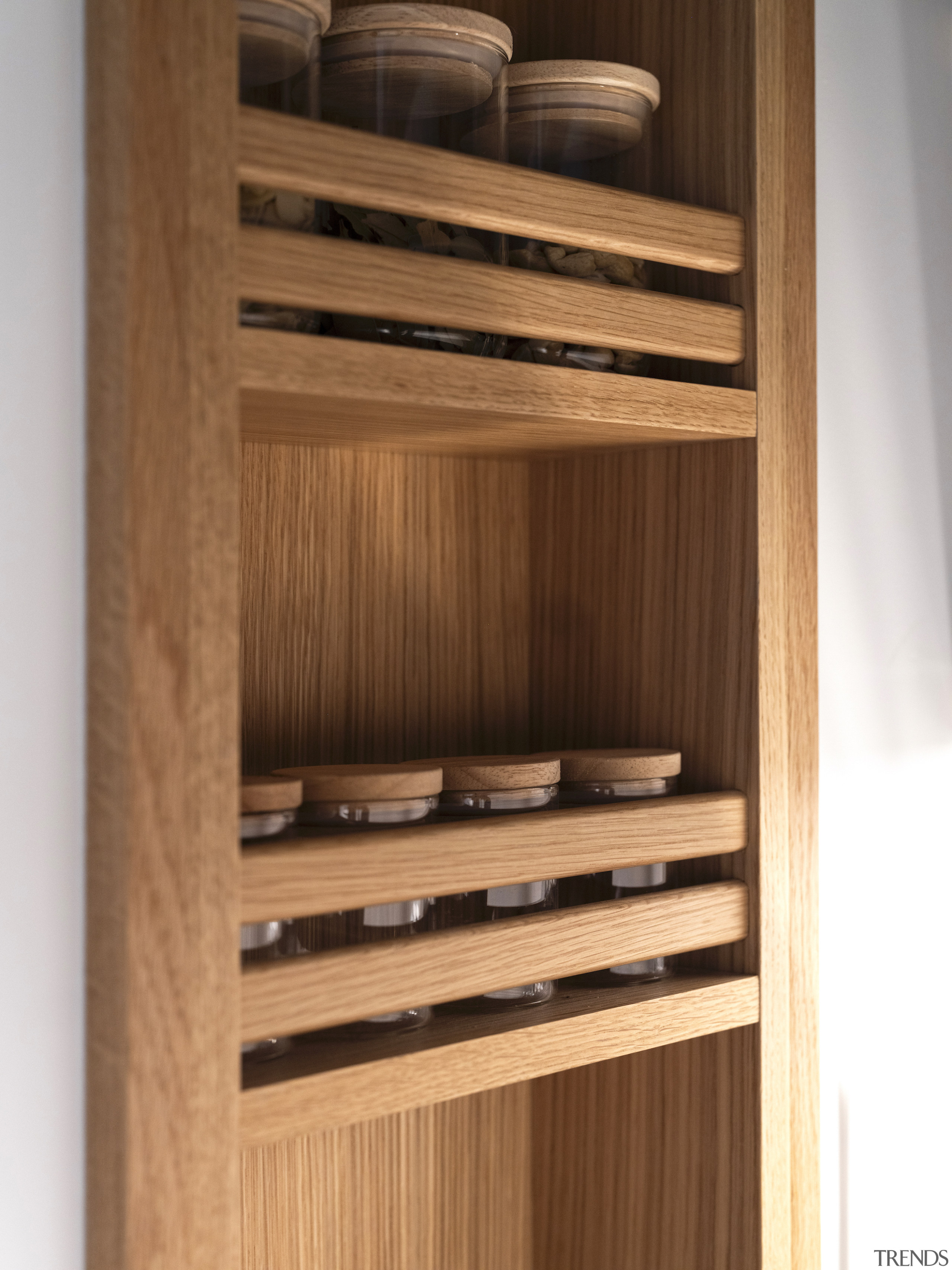 Dedicated storage adds to the kitchen's refinement. 