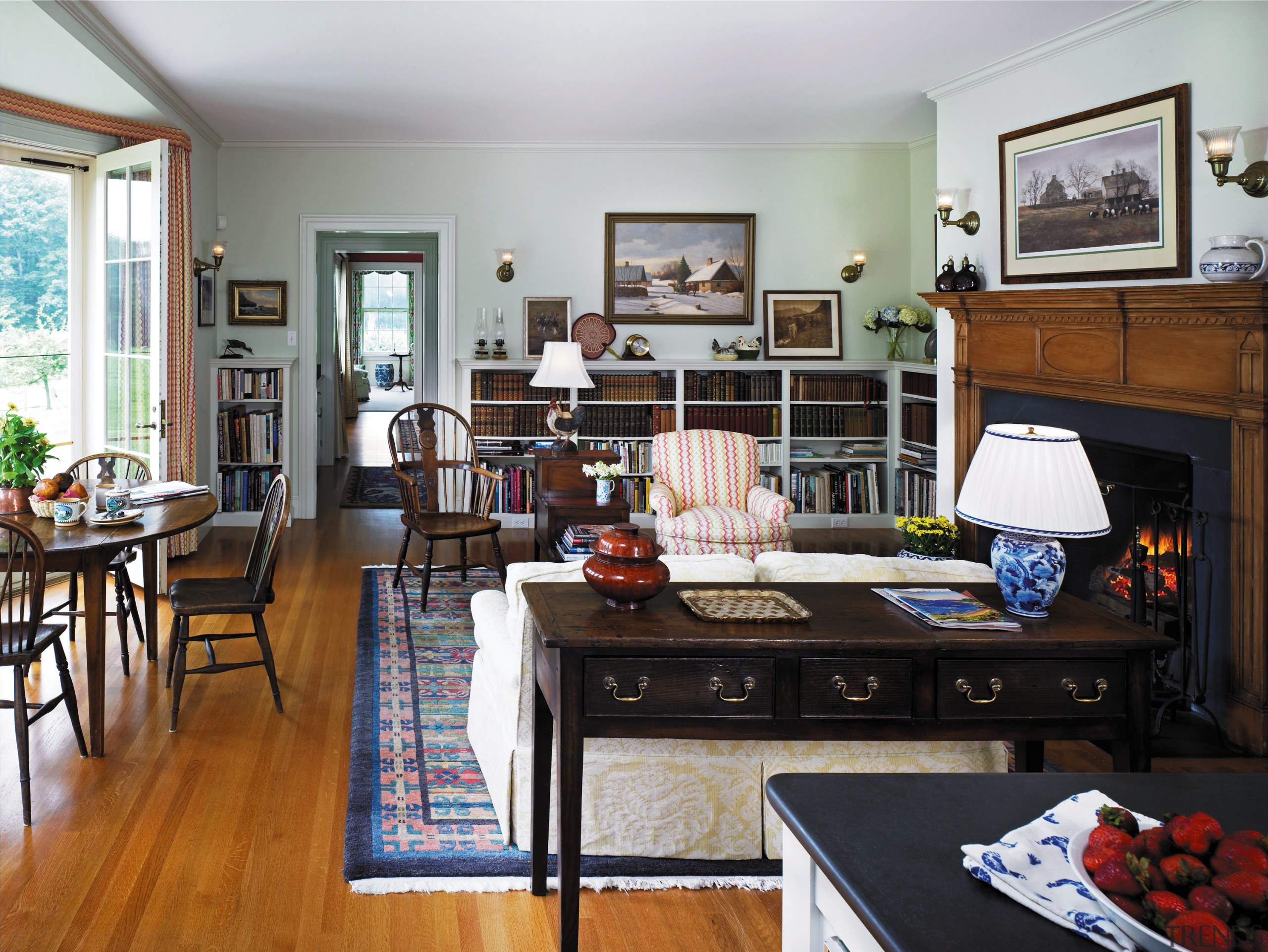 A view of the living area, from the furniture, home, interior design, kitchen, living room, room, table, window, black, white