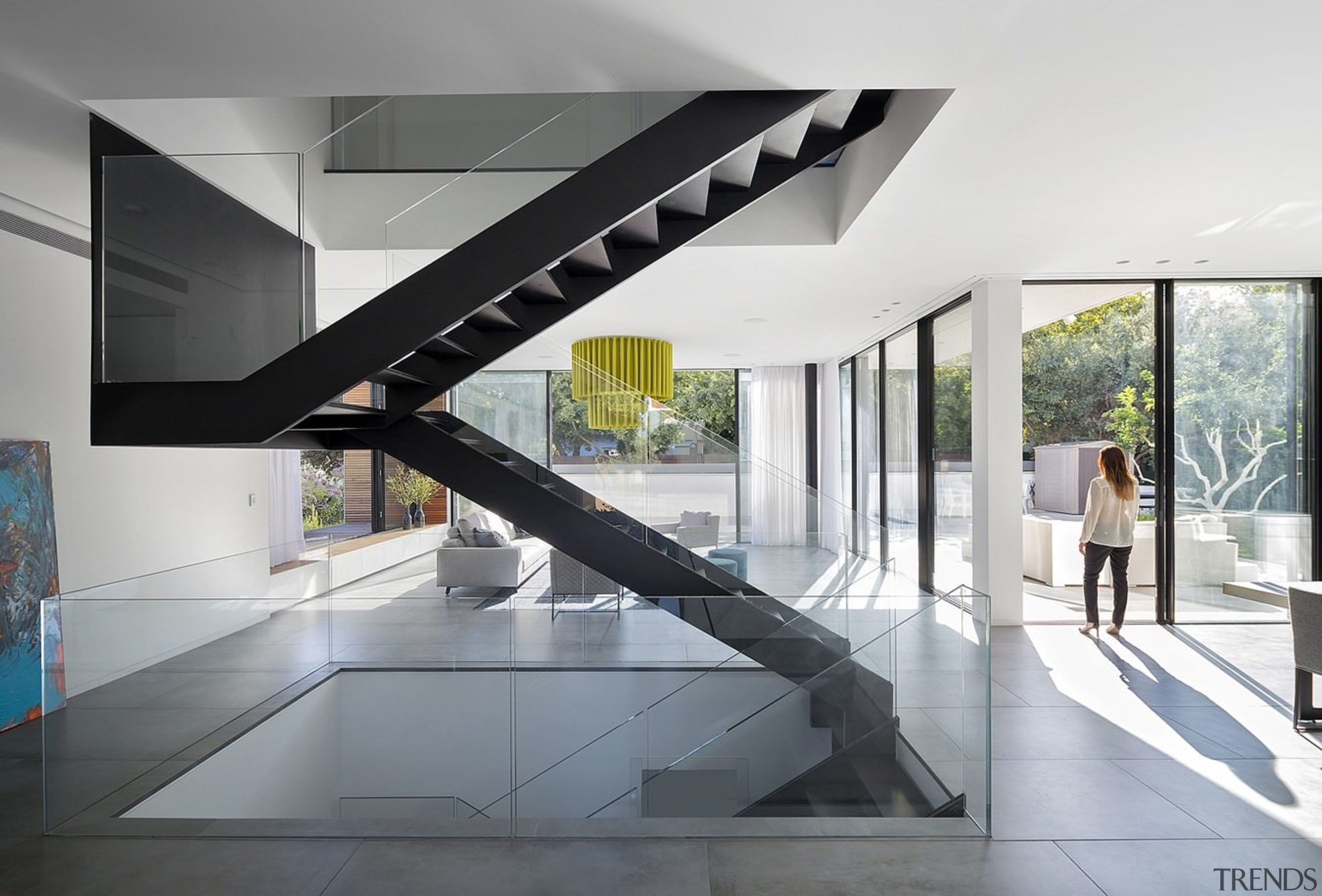 Architect: Shachar-Rozenfeld architectsPhotography by Shai Epstein architecture, condominium, daylighting, glass, handrail, house, interior design, product design, property, stairs, gray, white