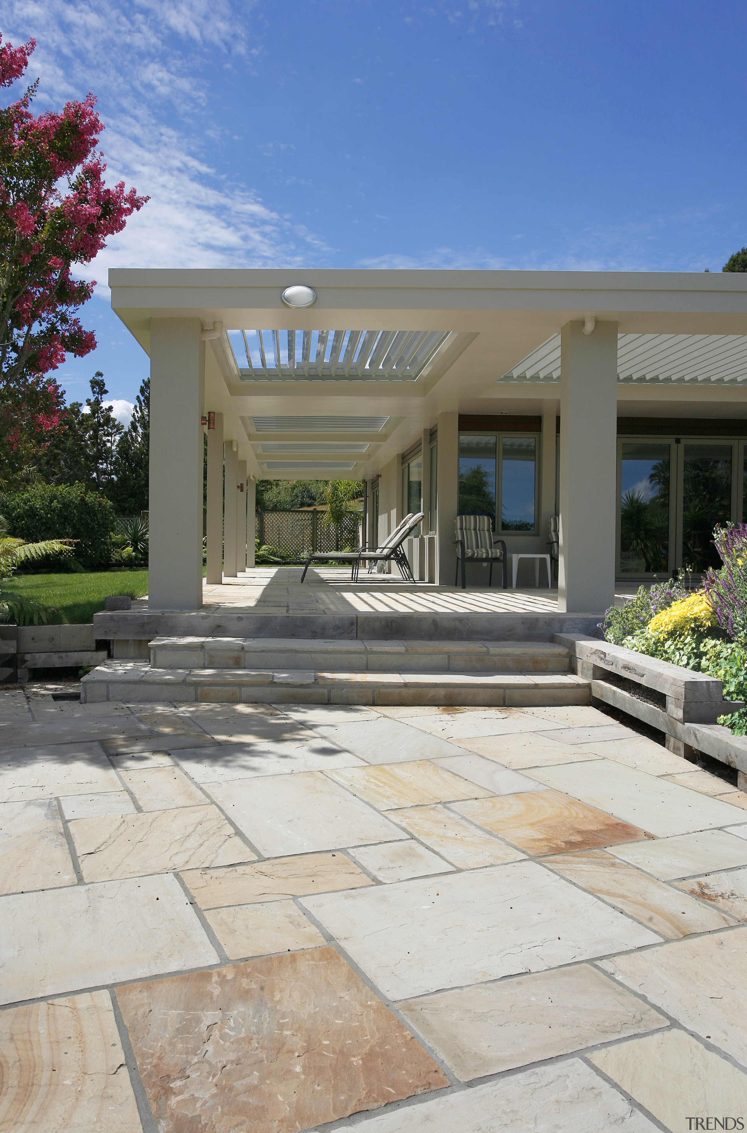 View of natural stone pavers supplied by Jagas estate, home, house, landscaping, outdoor structure, patio, property, real estate, residential area, walkway, gray