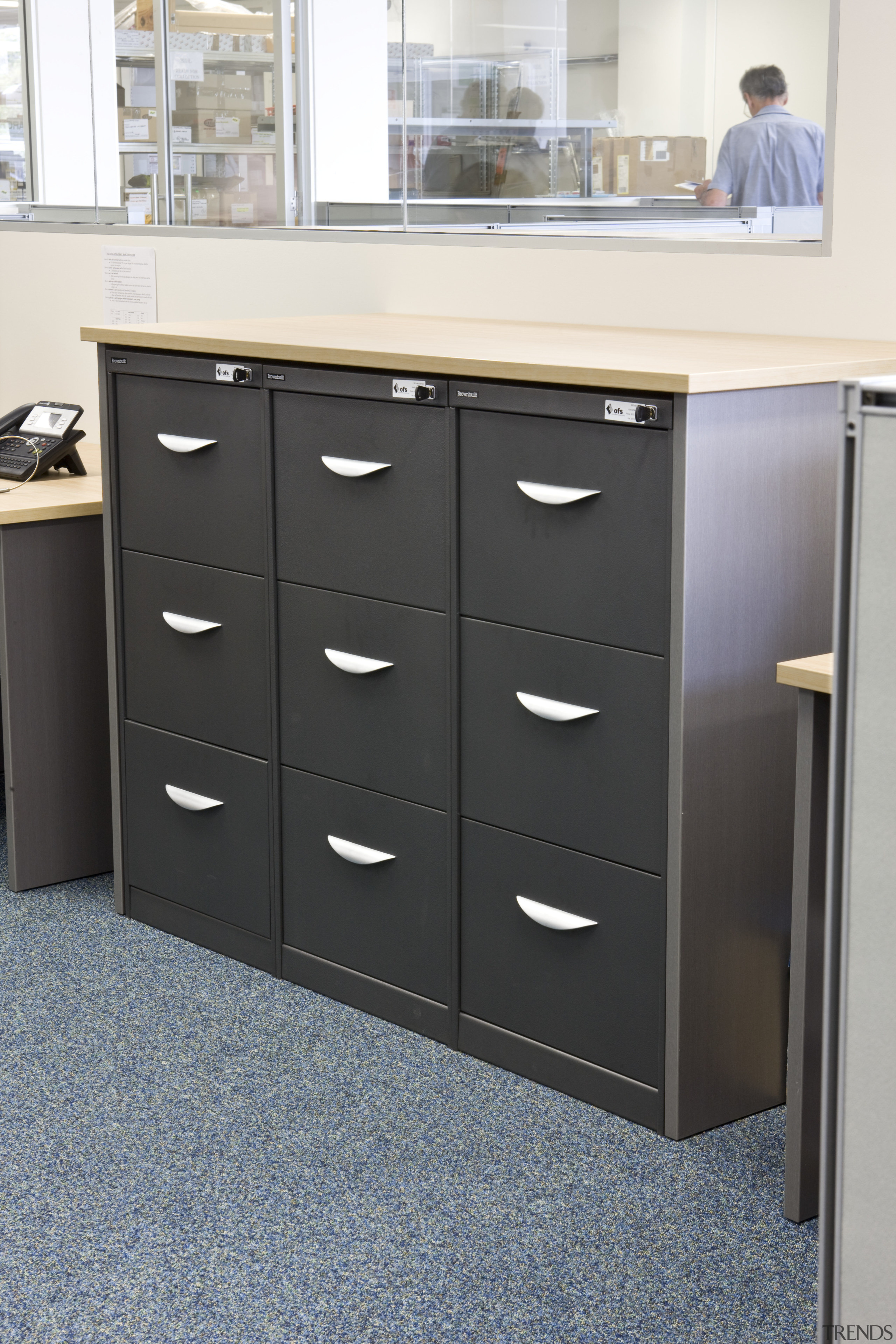 Image of one of the many storage facilities cabinetry, chest of drawers, drawer, filing cabinet, furniture, product, product design, sideboard, black, white