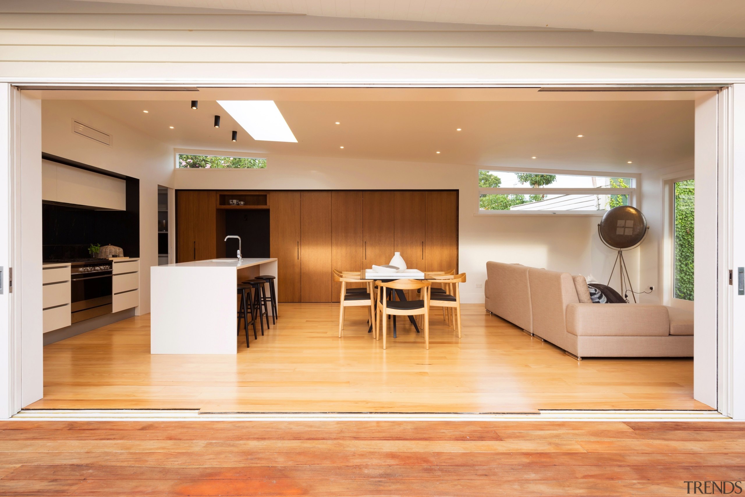 Architecture Smith + Scully - Highly Commended – door, floor, flooring, hardwood, interior design, laminate flooring, living room, real estate, wood, wood flooring, orange, white