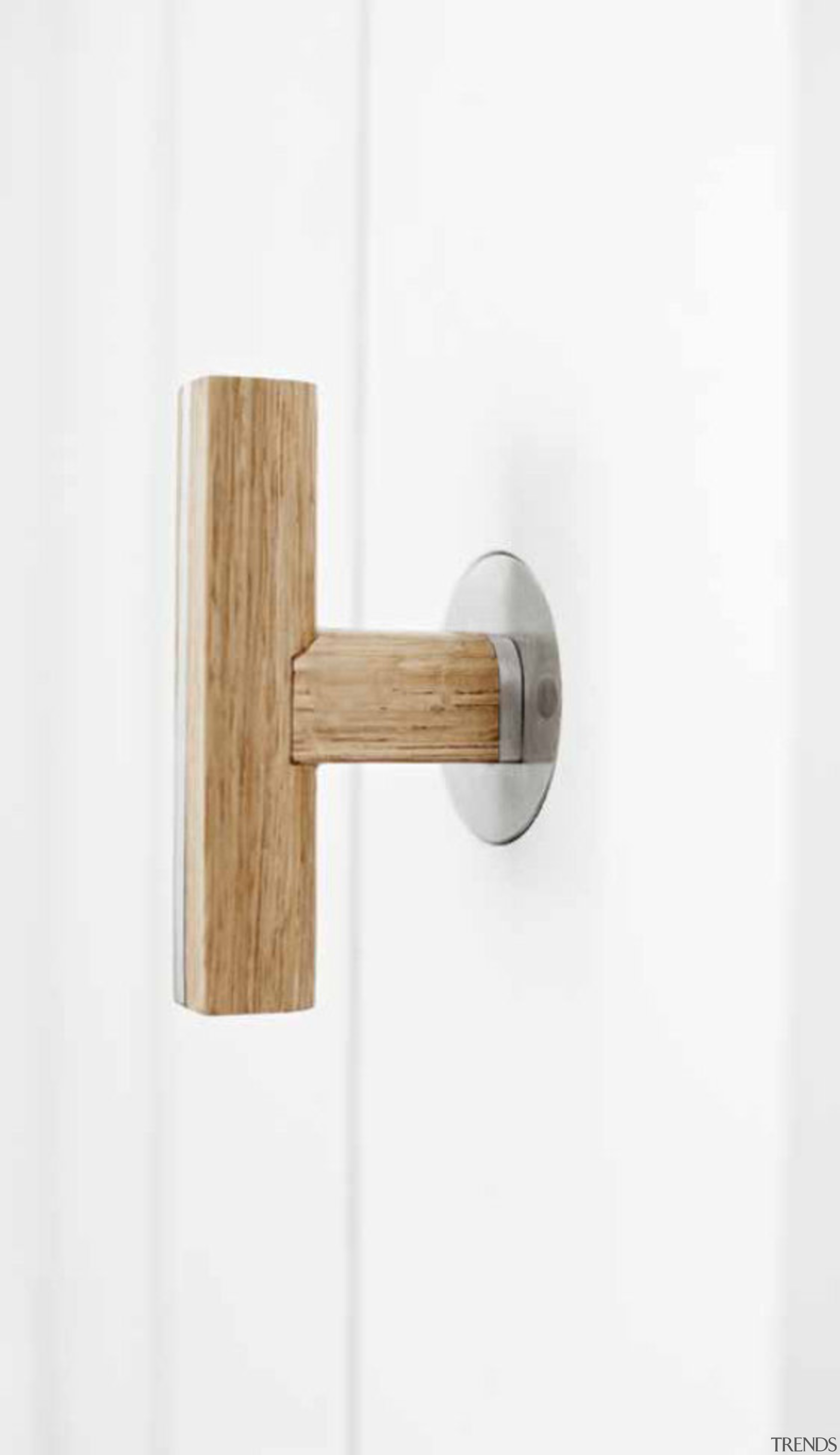 PBT22/50 - Solid Sprung Lever Handle Attached to door handle, light fixture, lighting, product design, wood, white