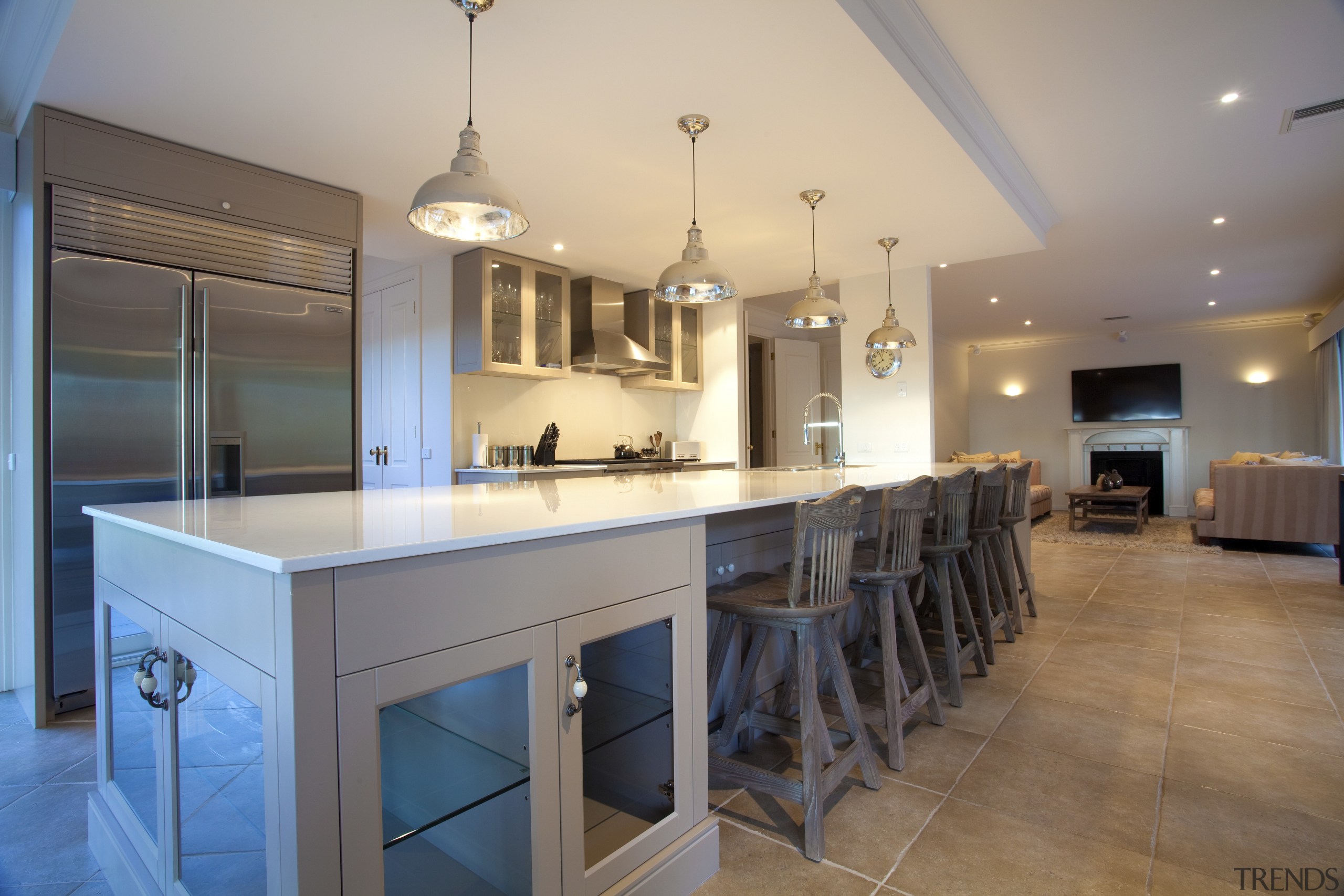 A new entertainers kitchen connects existing and remodelled ceiling, countertop, estate, home, interior design, kitchen, property, real estate, room, gray