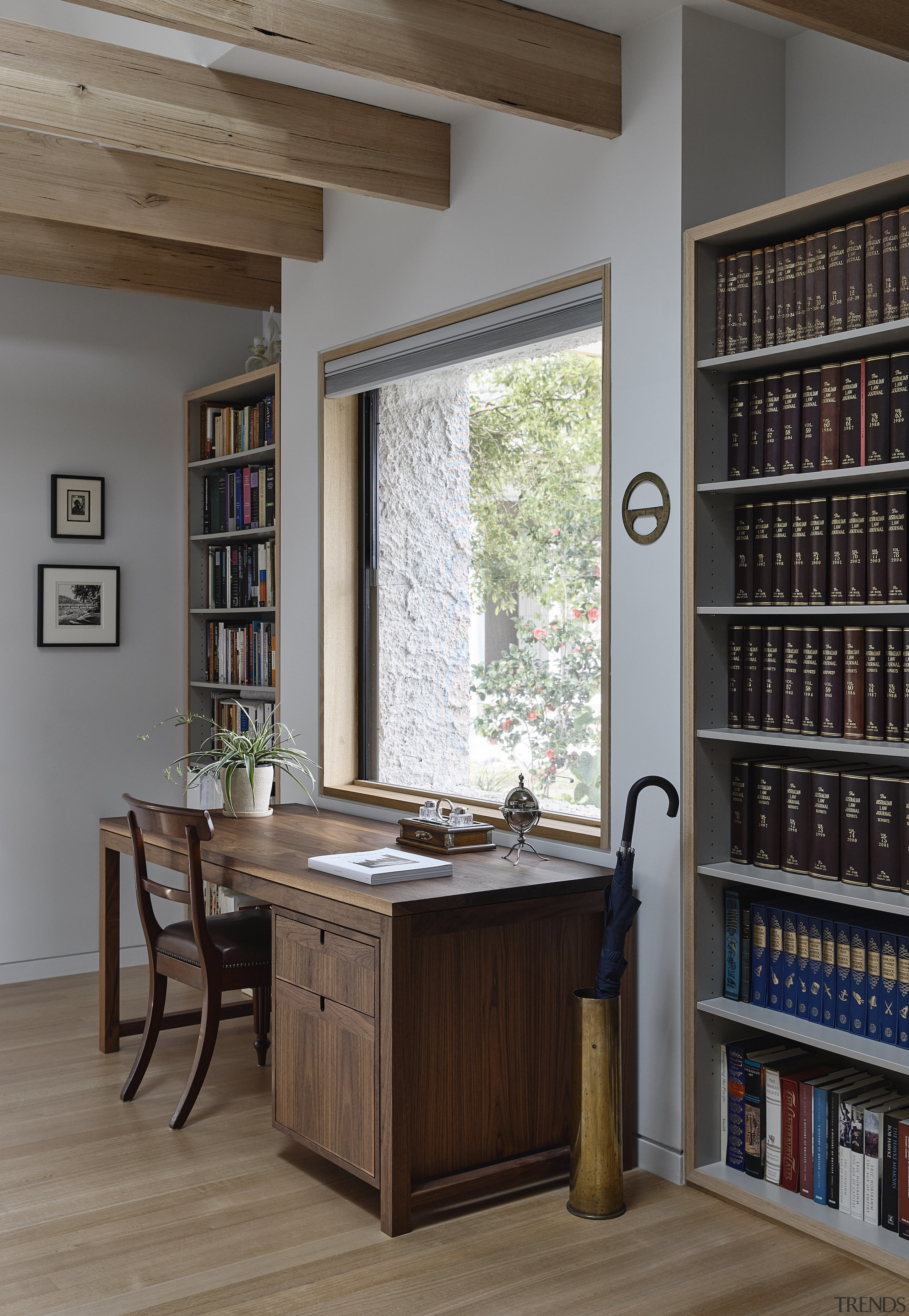 The study with timber floor is in the 