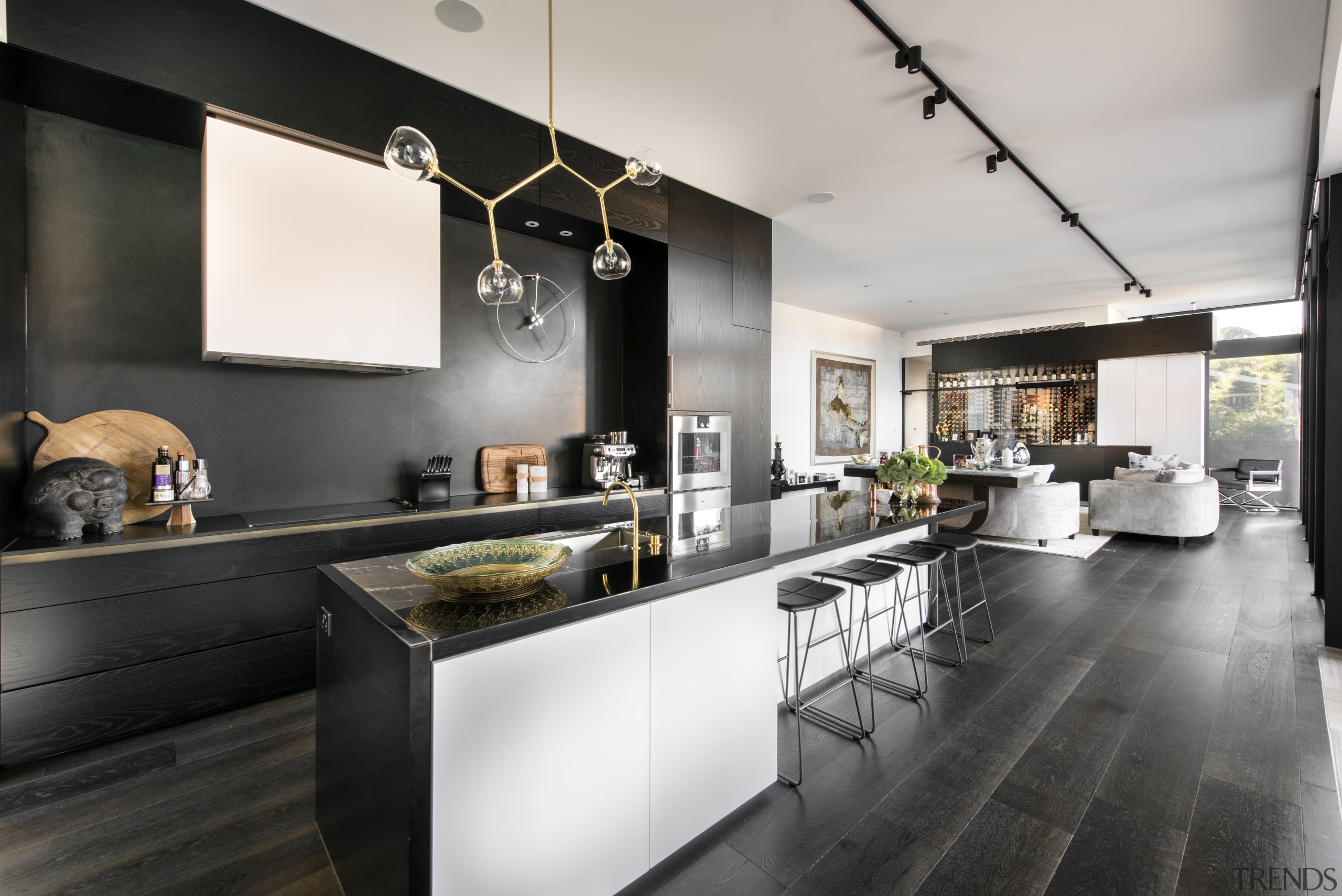The top NABD award for 2015 Best Alteration/Addition countertop, interior design, kitchen, loft, black, white