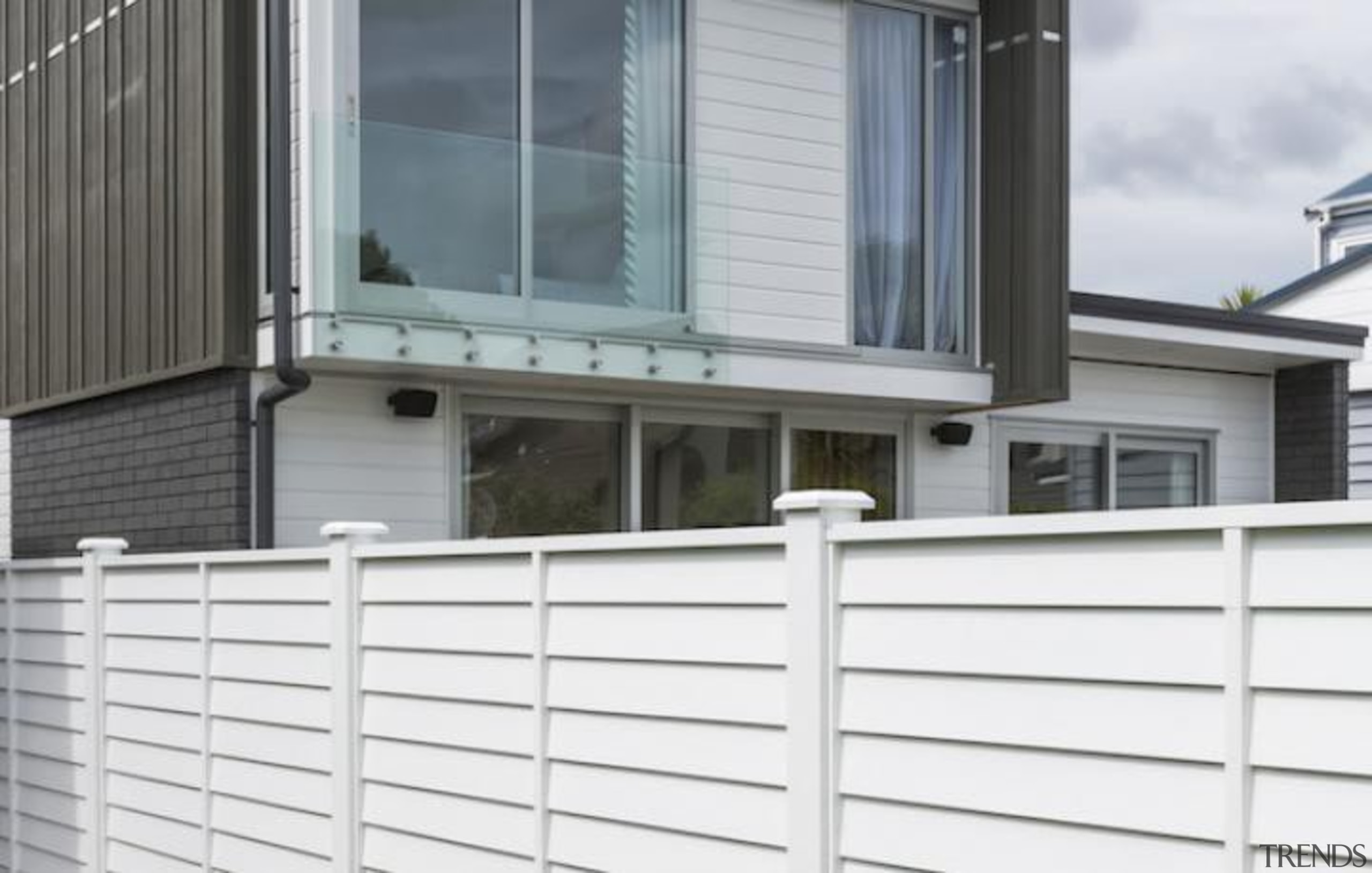 Simpler. Faster. Proven Weathertight. - A-lign Fencing - balcony, facade, fence, handrail, home, siding, window, white, gray