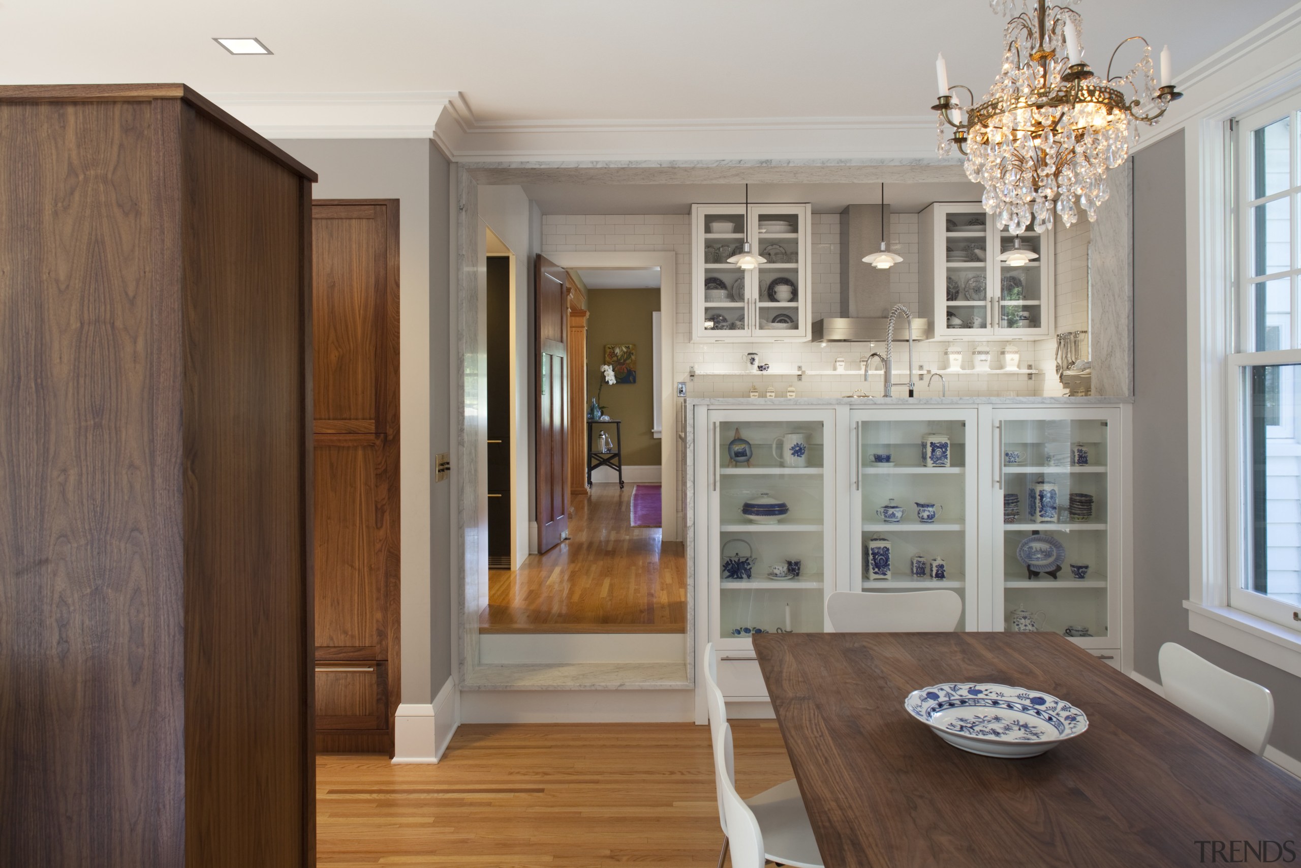 Seen here is a kitchen which was remodelled cabinetry, floor, hardwood, home, interior design, kitchen, room, wood flooring, gray, brown