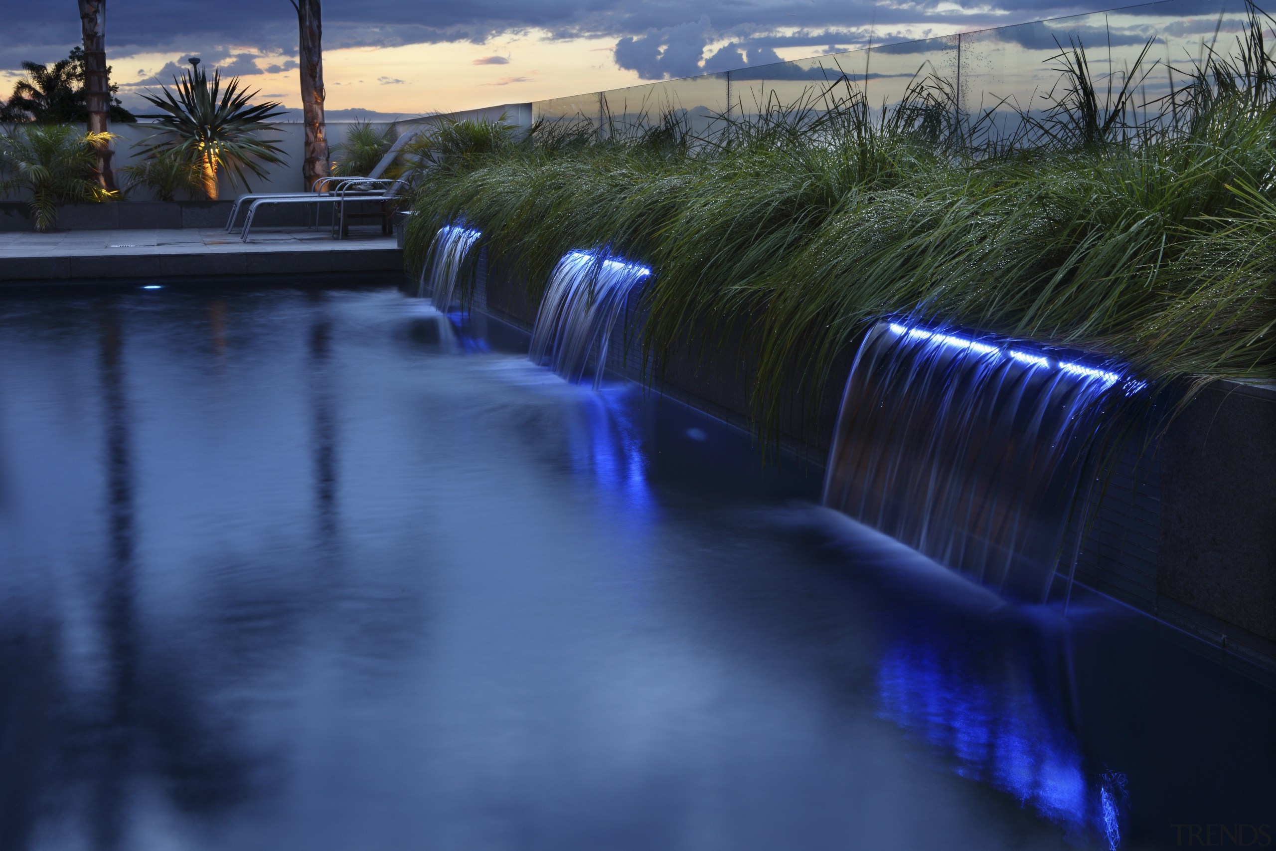 View of Pool resource pools - View of body of water, dusk, evening, landscape, nature, reflection, river, sky, sunlight, swimming pool, tree, water, water feature, water resources, watercourse, waterway, blue