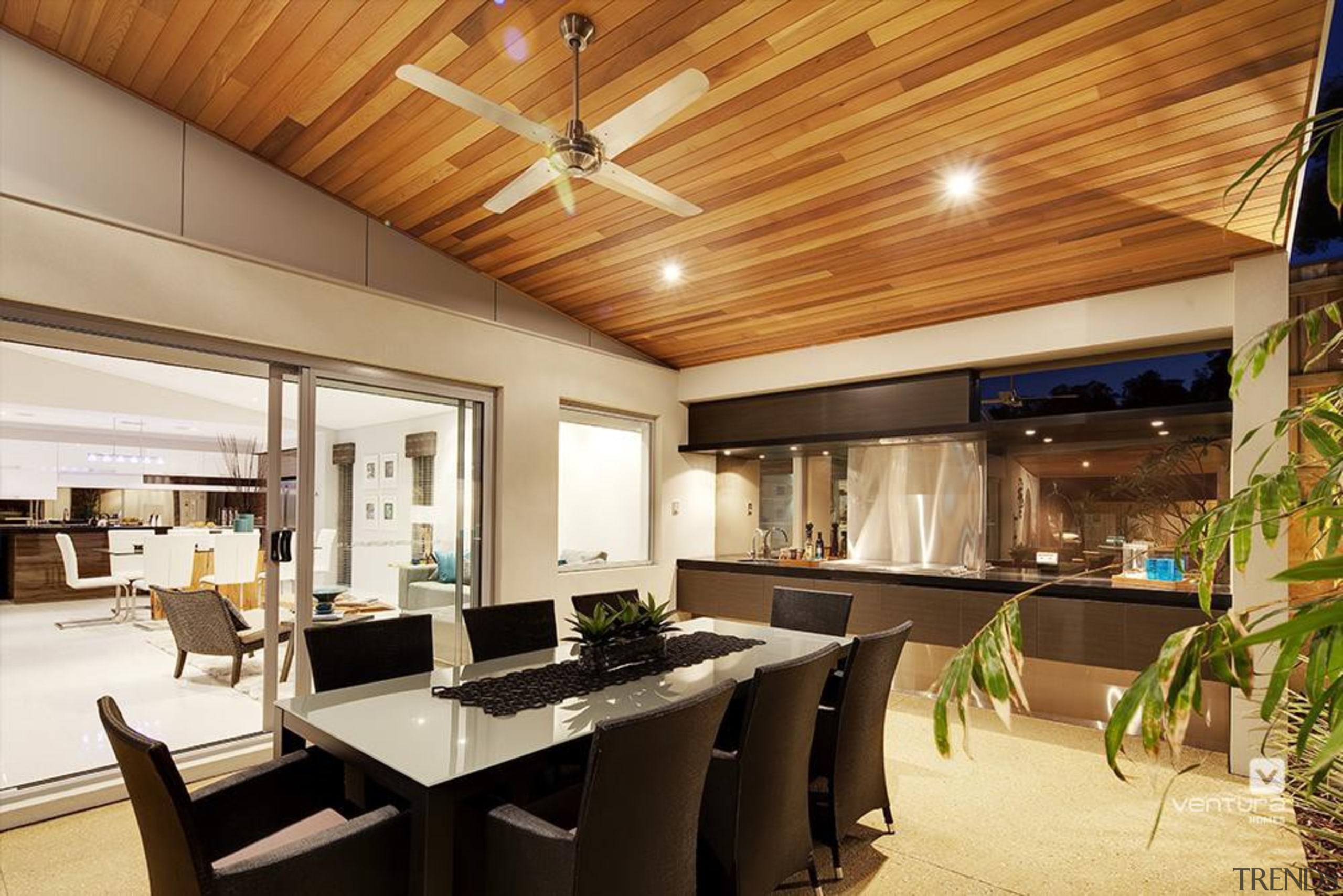 Alfresco entertaining. - The Haven Display Home - ceiling, interior design, real estate, brown, orange