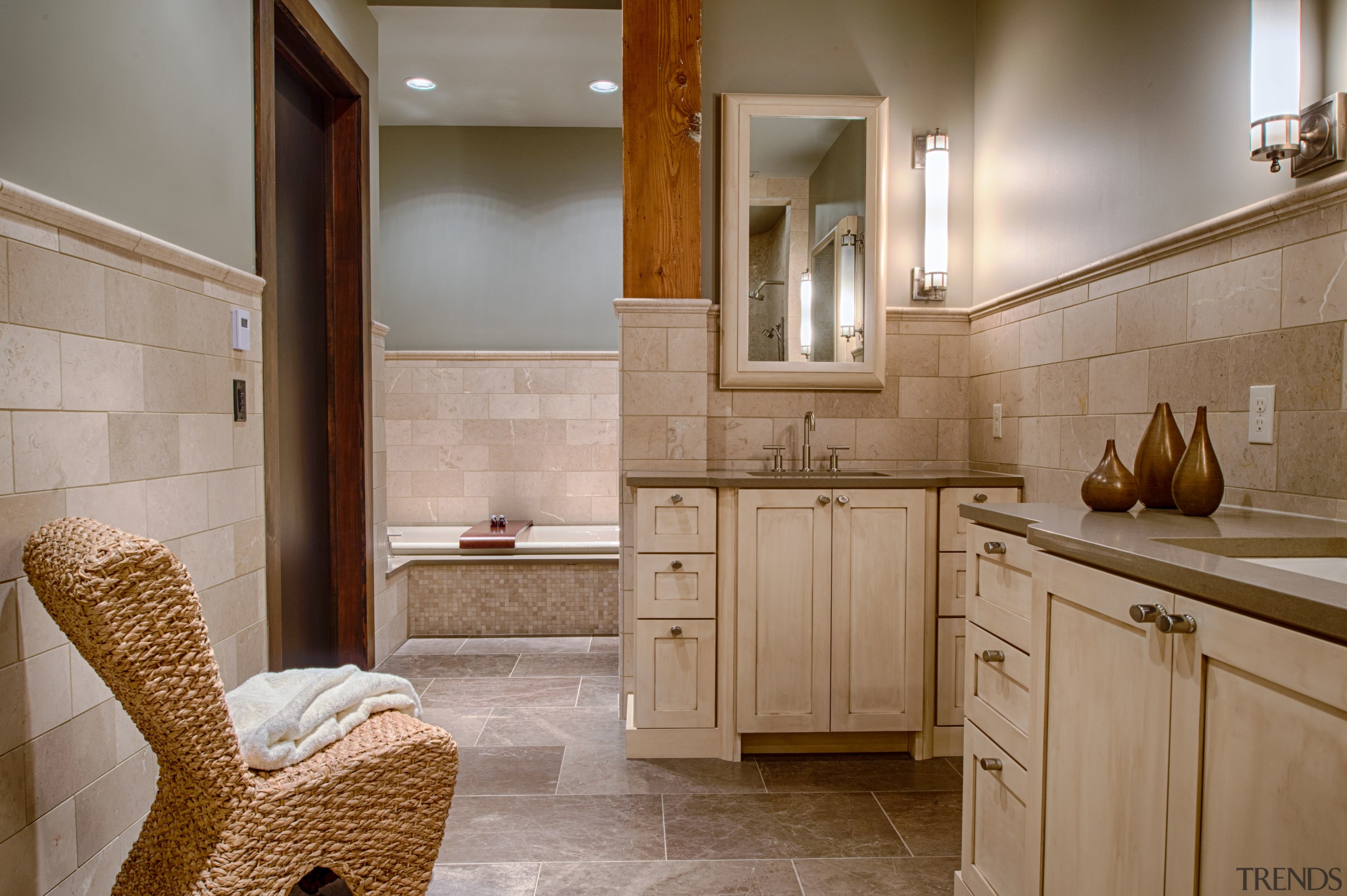 This bathroom is in a converted heritage building cabinetry, countertop, cuisine classique, floor, flooring, home, interior design, kitchen, real estate, room, brown, gray