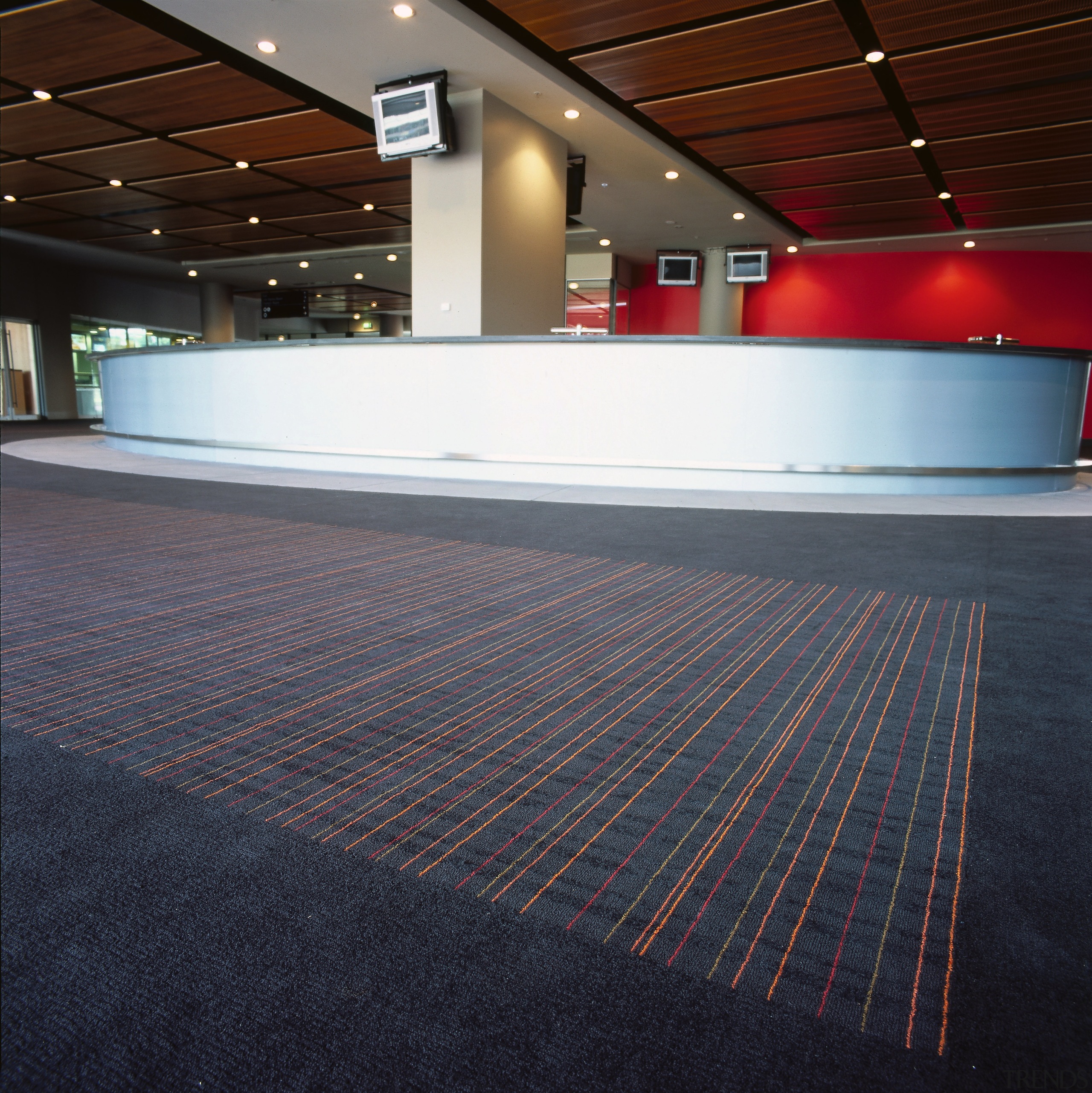 Large lobby and foyer area at the MCG architecture, carpet, daylighting, floor, flooring, line, sport venue, structure, wood, black