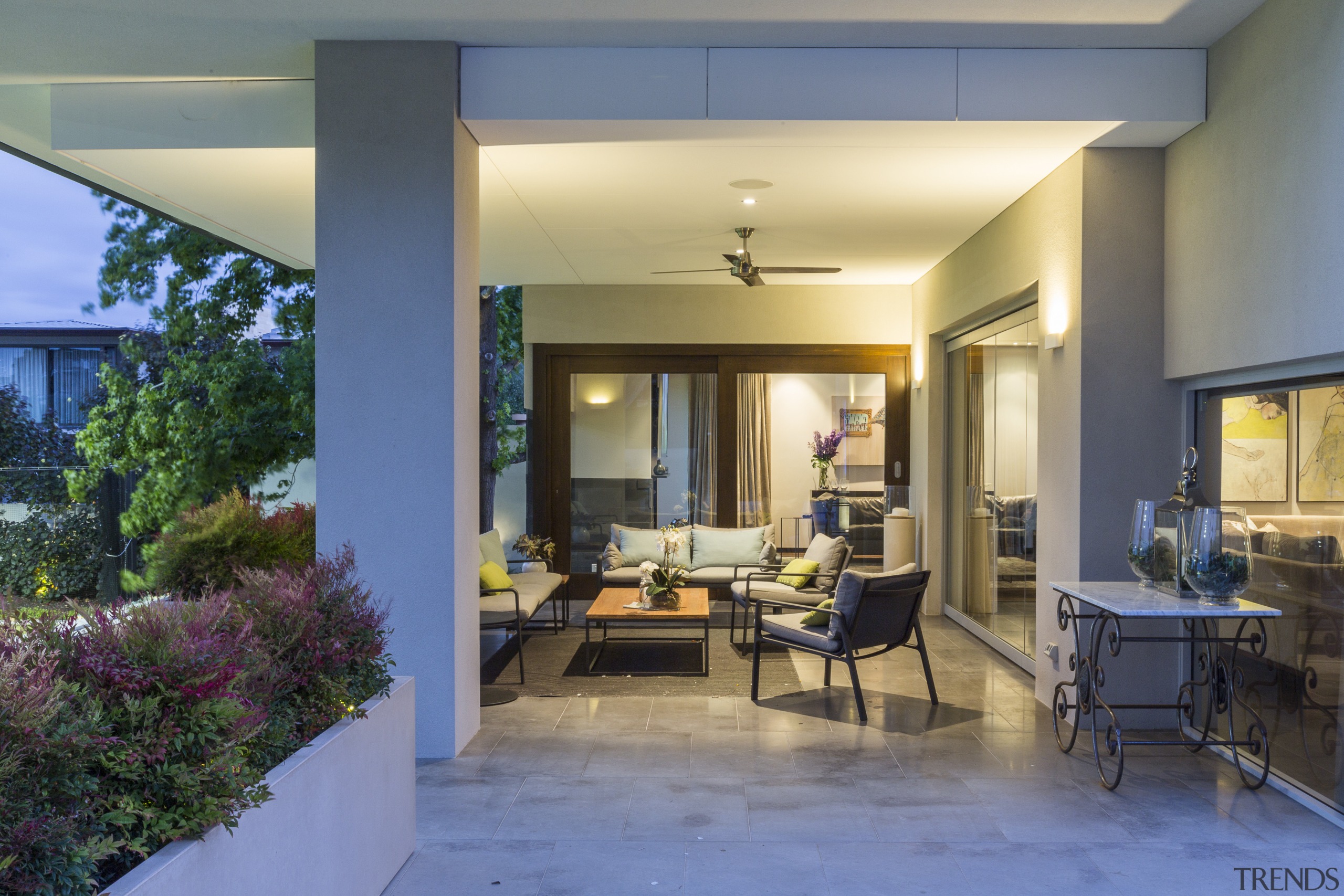 A large overhang on the east side of home, house, interior design, living room, lobby, real estate