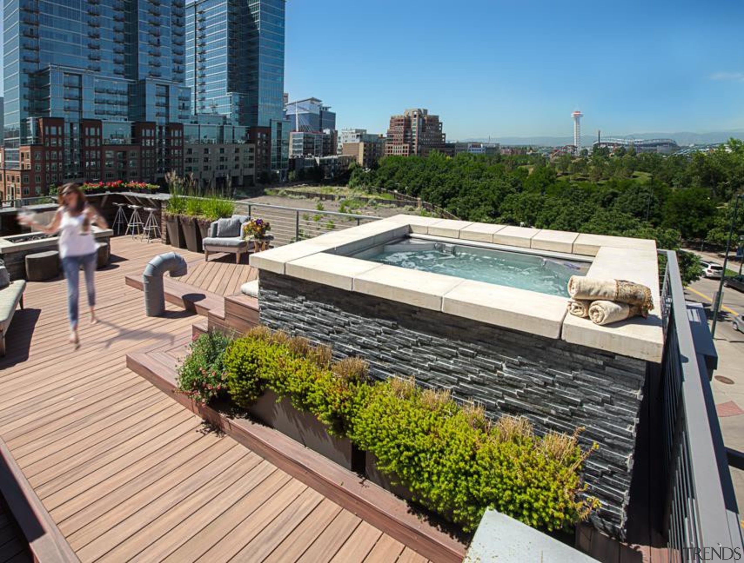 Drop in Stainless Steel Spa with Bench Seating, apartment, condominium, deck, outdoor structure, property, real estate, roof, swimming pool, gray