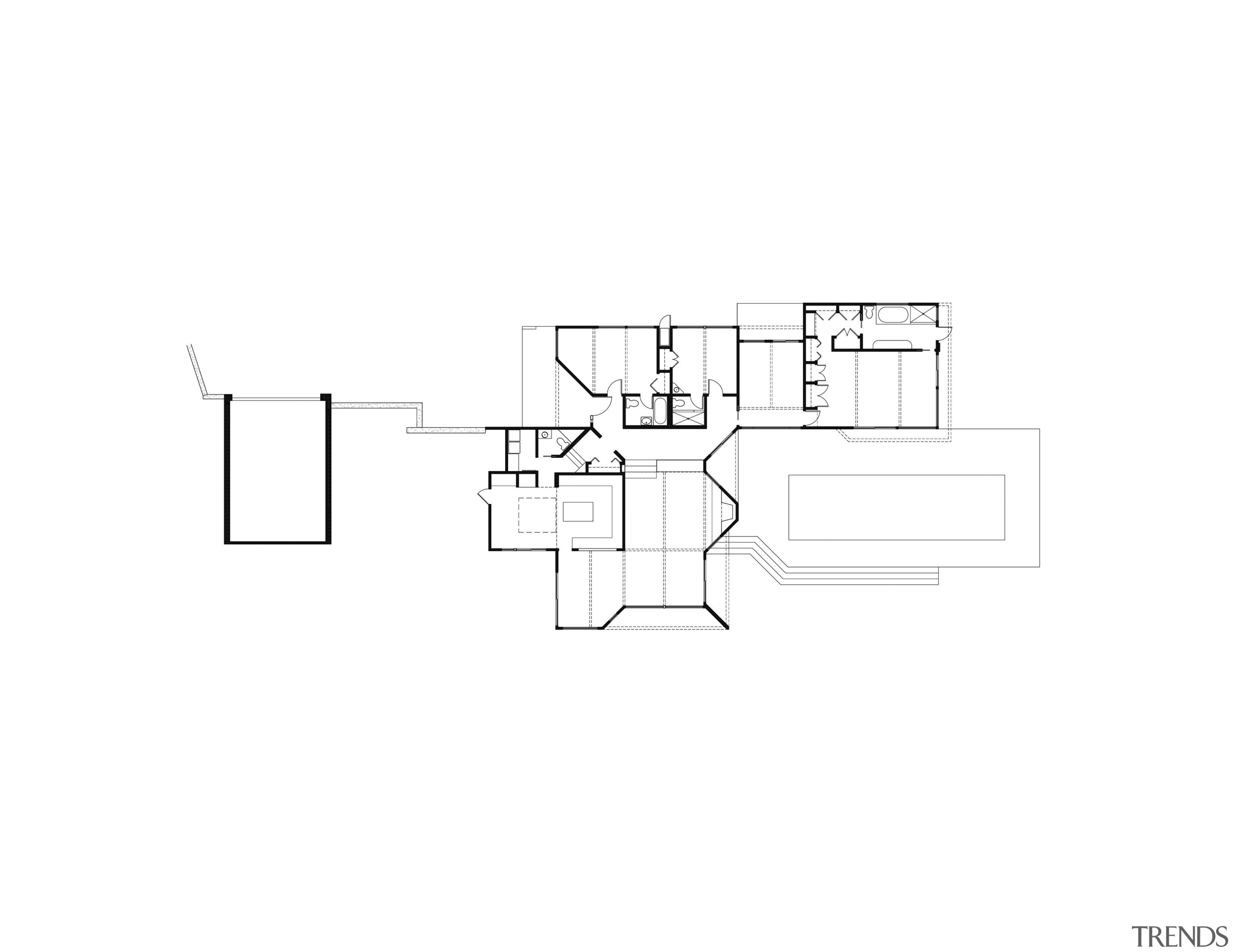 This house was remodeled by Robert Swatt of angle, area, black and white, design, diagram, drawing, floor plan, font, line, product, product design, rectangle, structure, text, white, white