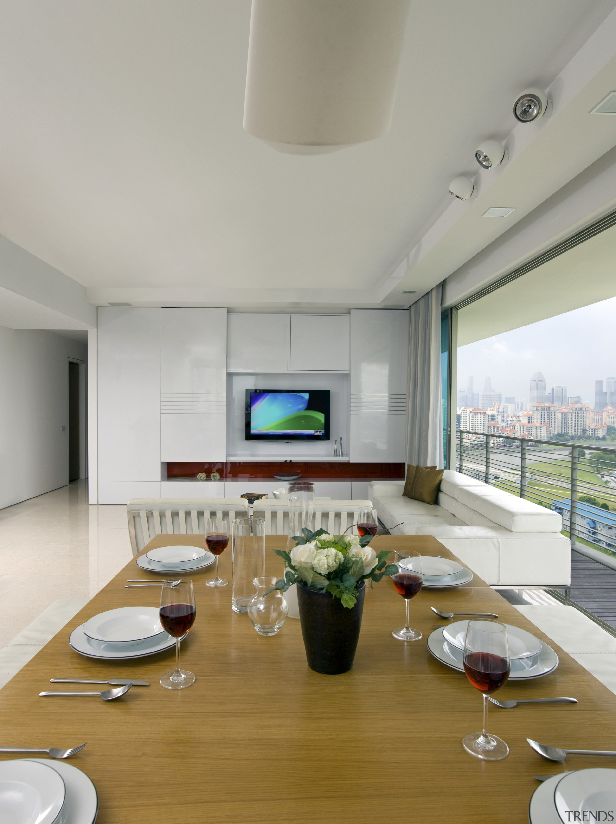 View from the dining area - View from apartment, ceiling, dining room, interior design, living room, table, gray