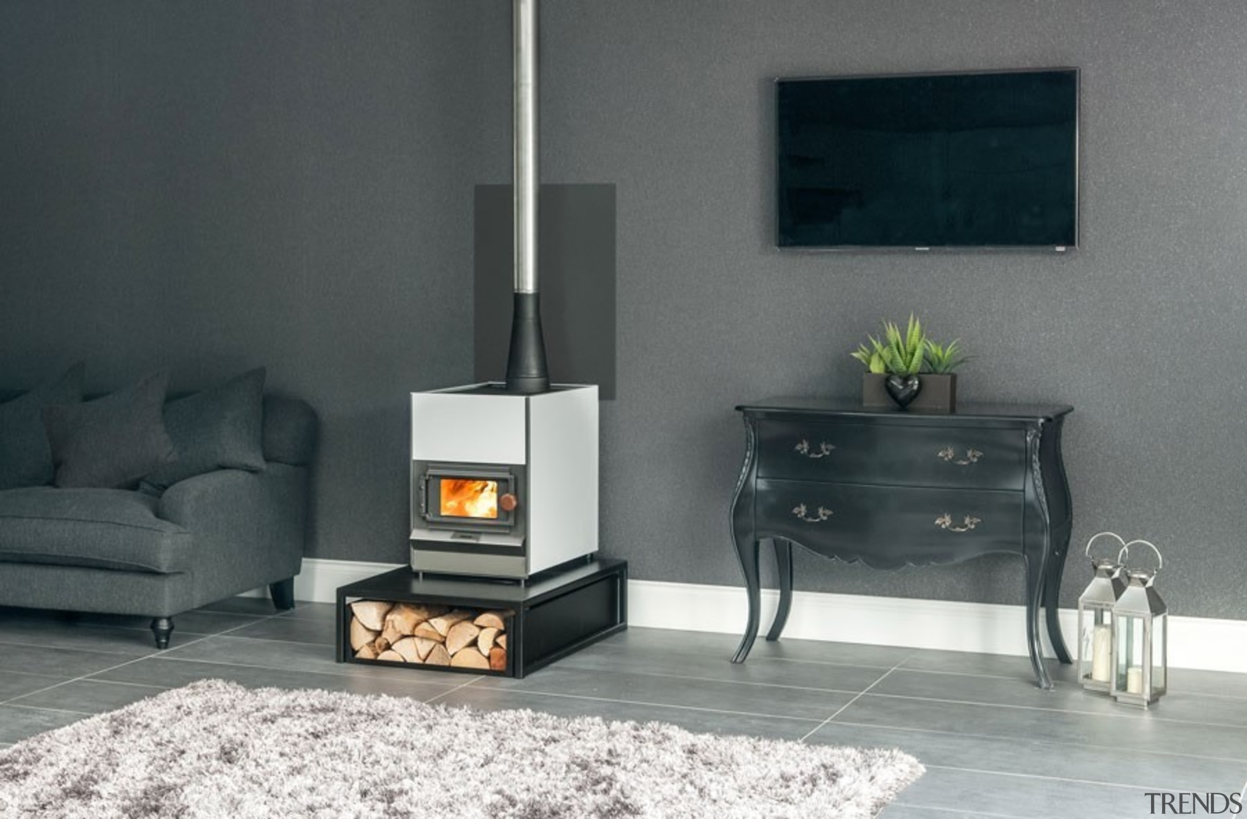 Pyroclassic IV in Arctic White - Pyroclassic IV hearth, home appliance, stove, wood burning stove, gray, black